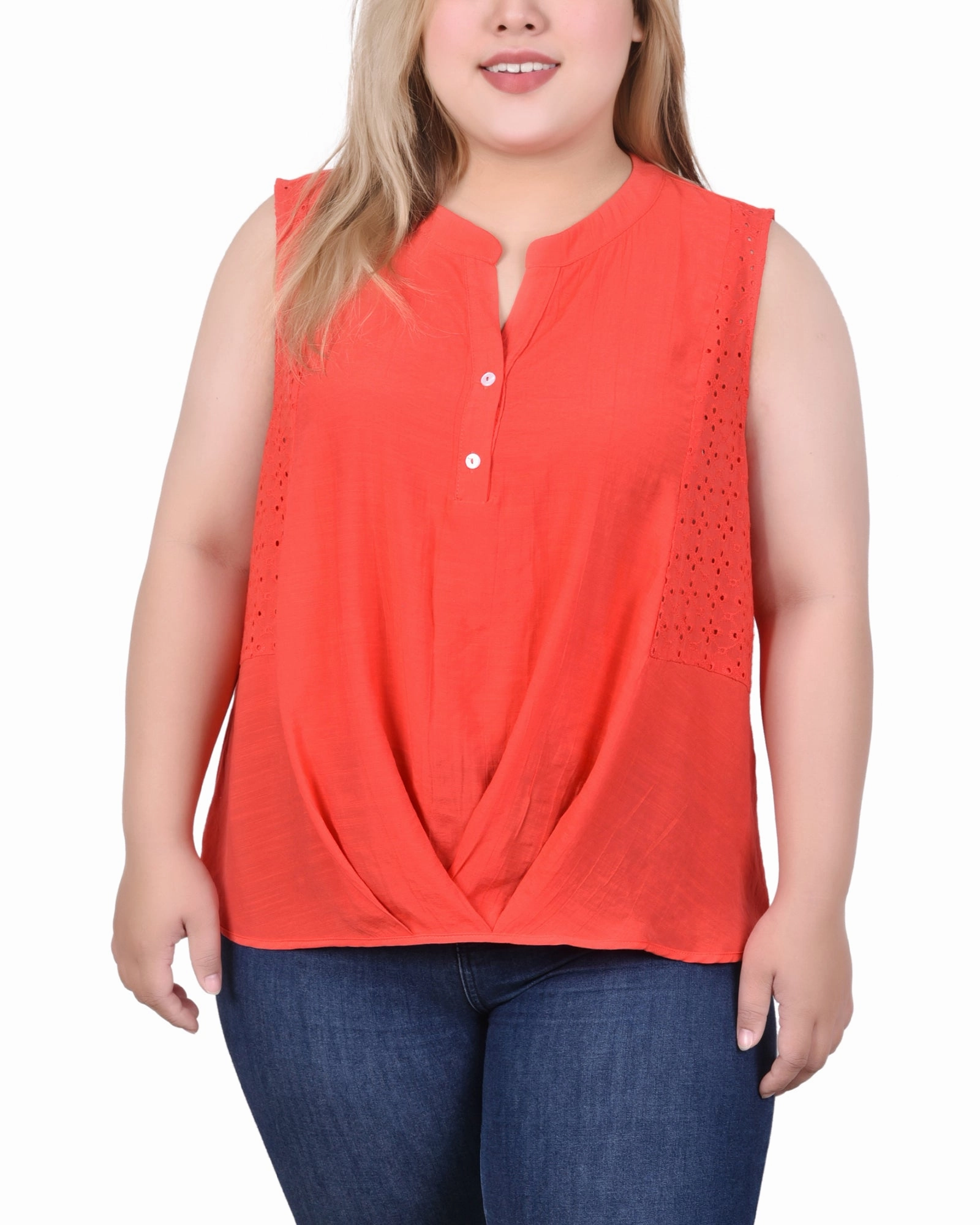 Sleeveless Blouse With Eyelet Insets Simple Shirt