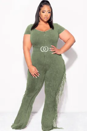 Relax Mode Perfect Fit Wear Final Sale Plus Size Fringe Jumpsuit in Olive