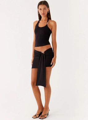 All Day Look Stretch Waist Lucent Mini Skirt - Black