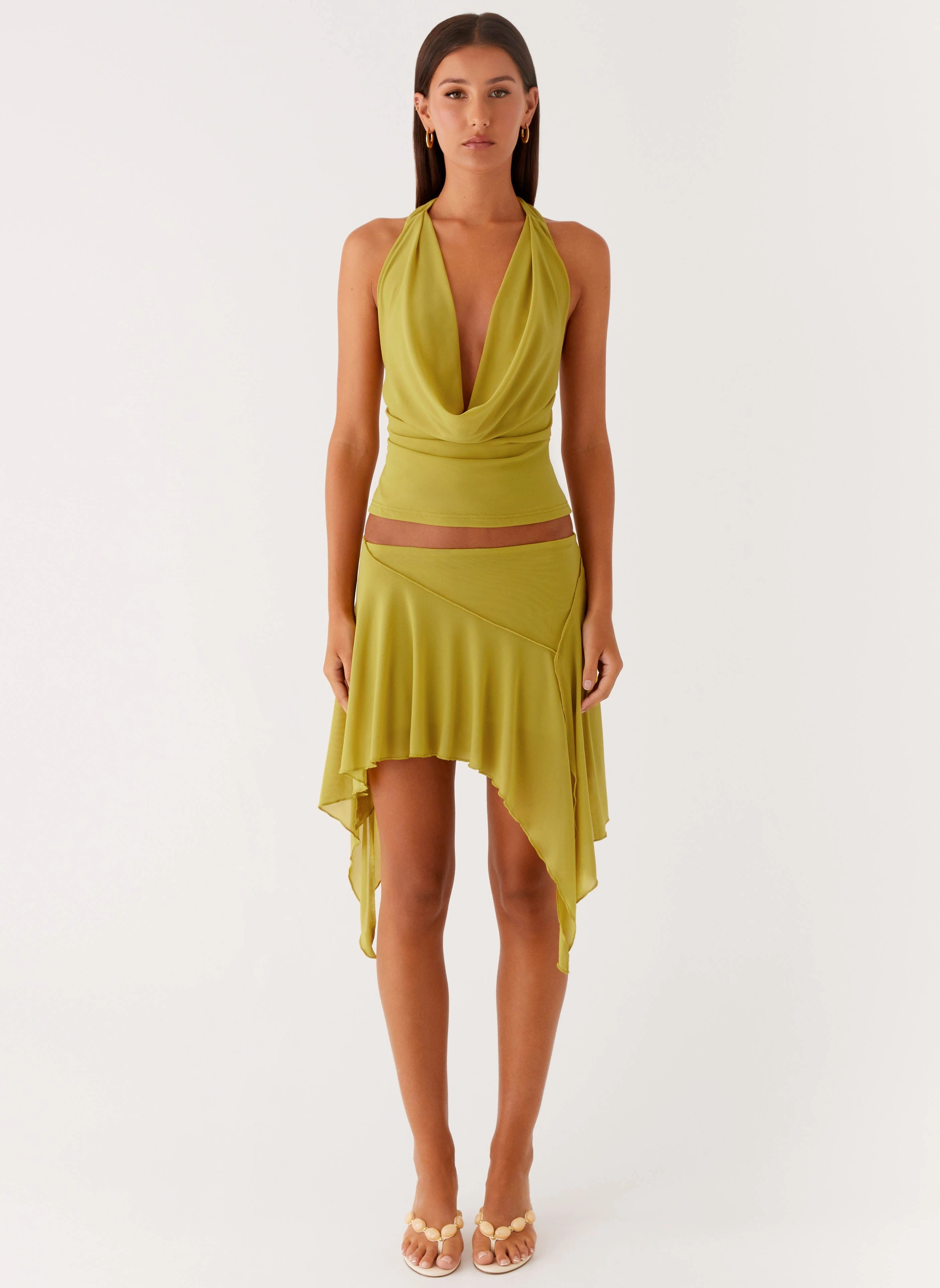 Adjustable Ties Mood Outfit Lustra Mini Skirt - Lime