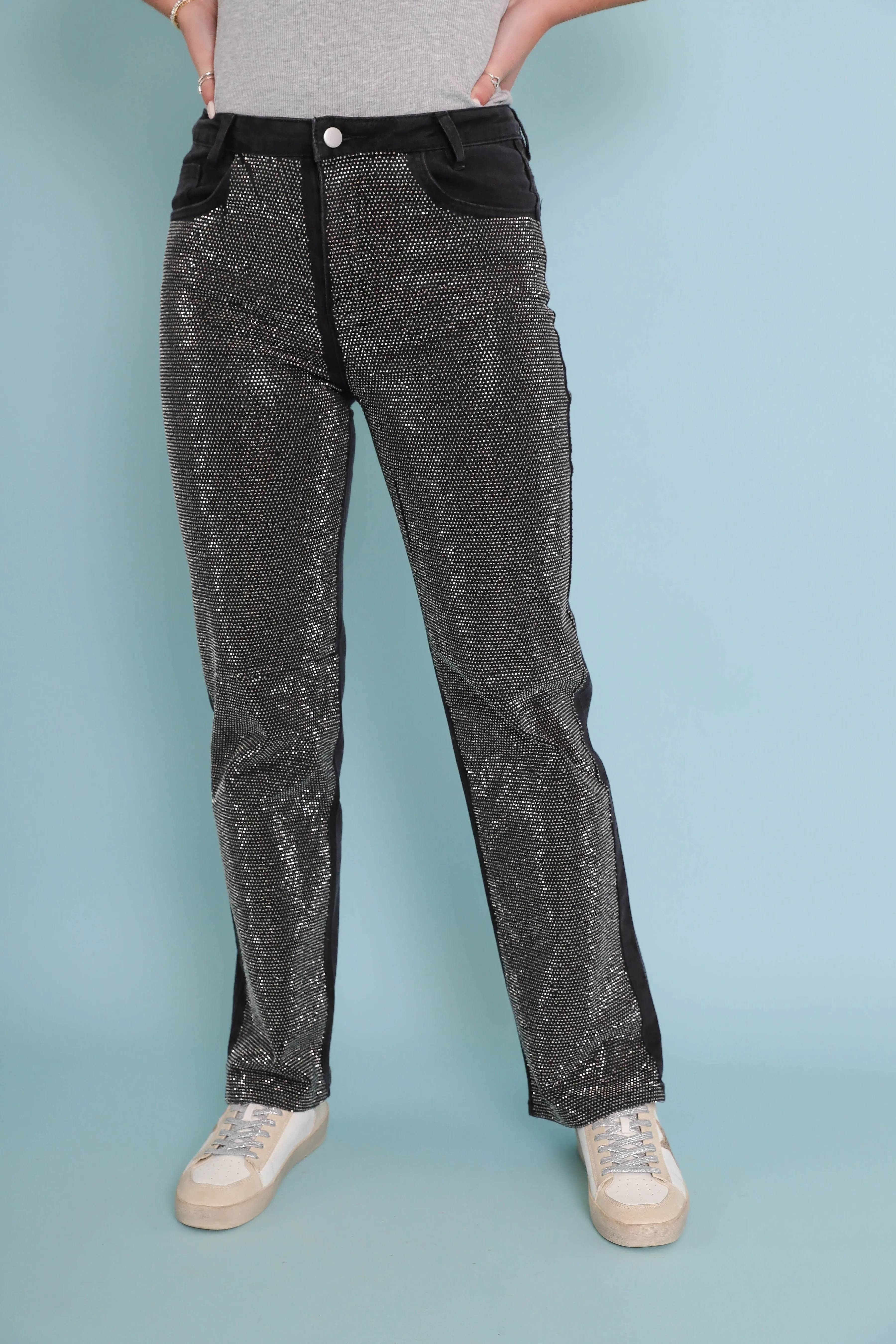Ready To Rock Rhinestone Denim-Black Hypoallergenic fabric