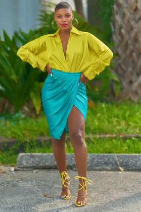 Shantina Lux Color Block Skirt Set-Green Comfortable outdoor wear Smooth Finish