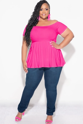 HighRiseWaistband smooth zipper Final Sale Plus Size Smocked BabyDoll Top in Hot Pink