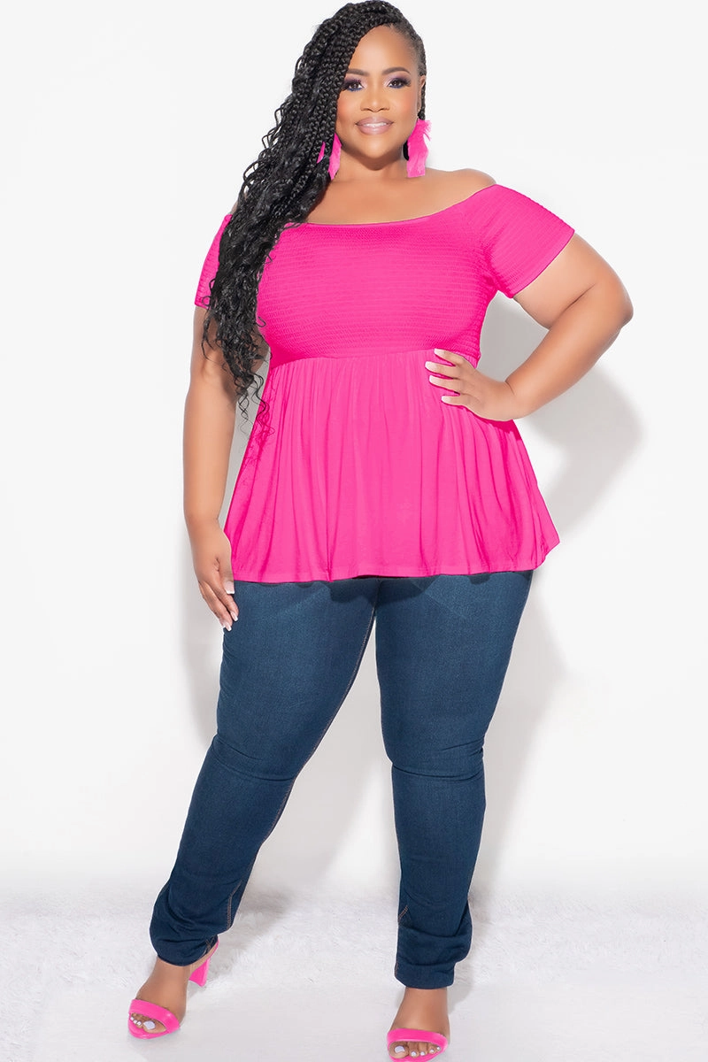 Final Sale Plus Size Smocked BabyDoll Top in Hot Pink Ripstop Reinforcement Casual Comfort Fit