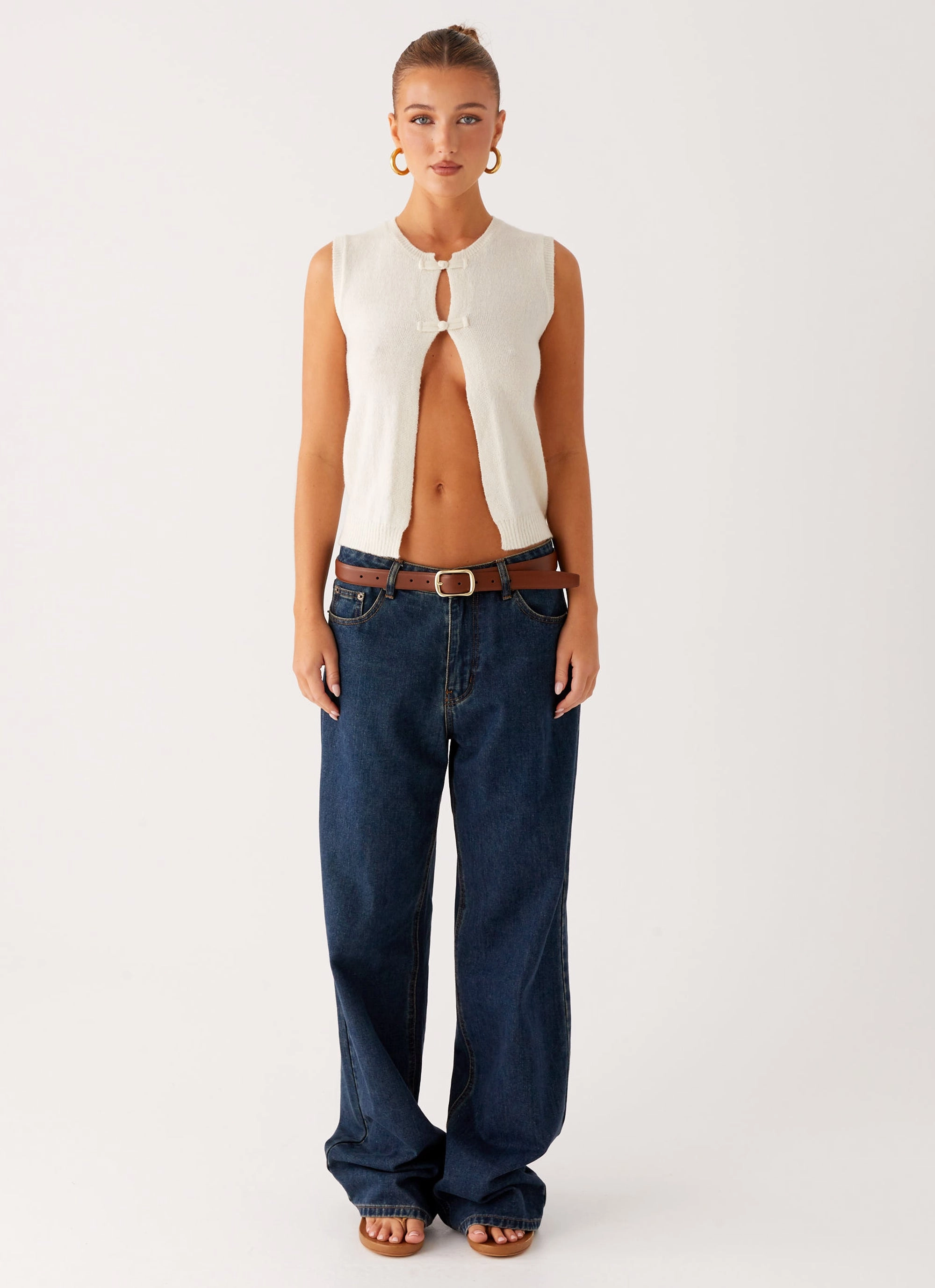 Classic Crewneck Design Maali Knit Top - White