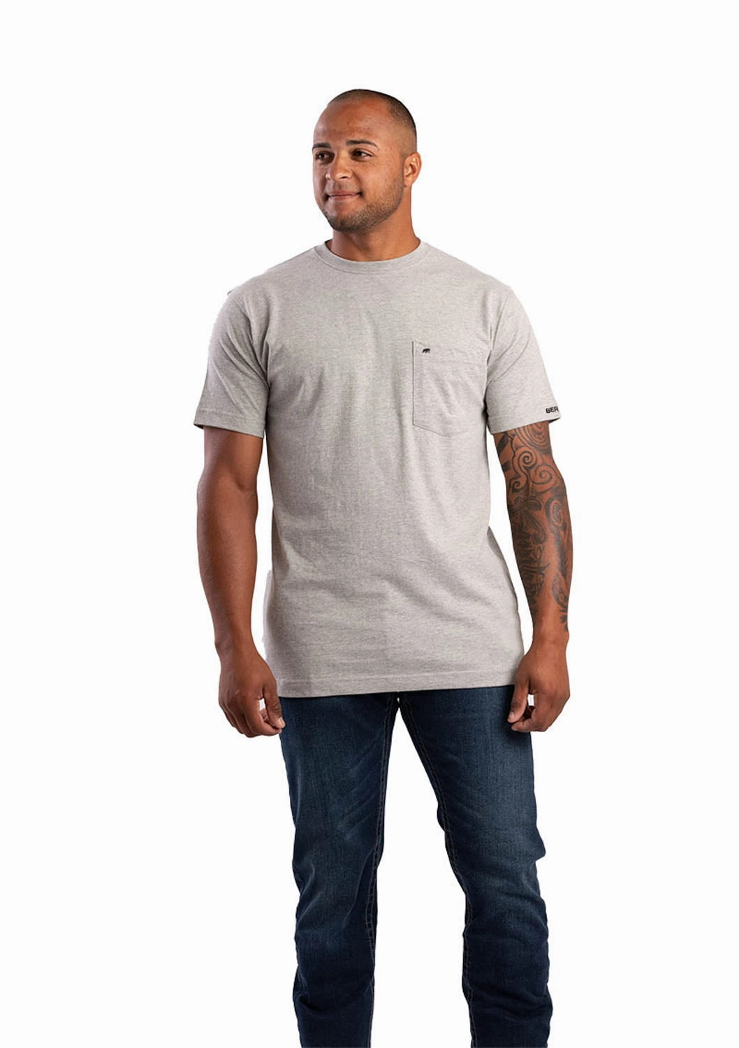 Berne Mens Grey Cotton Blend Heavyweight Pocket Tee S/S Social Meetup formal dinner