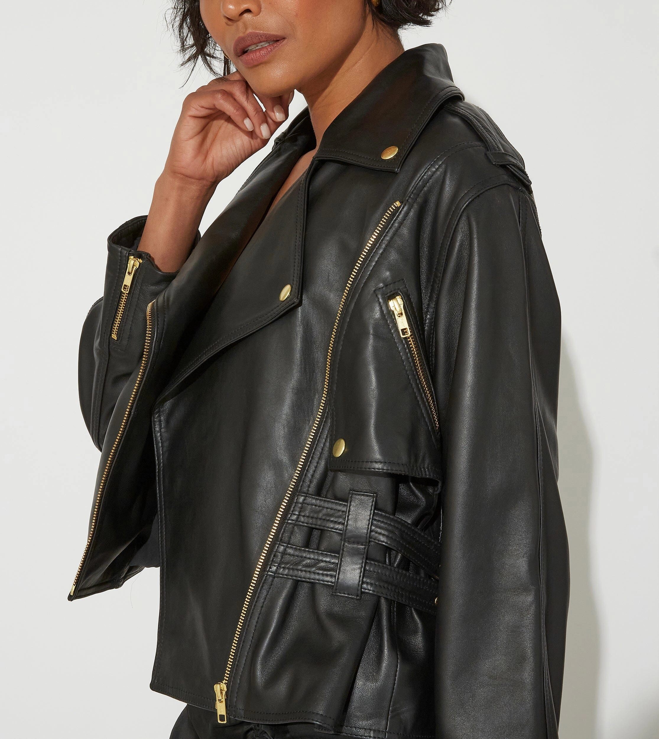 Stylish and Relaxed Sporty Appeal Maeve Leather Jacket | Black