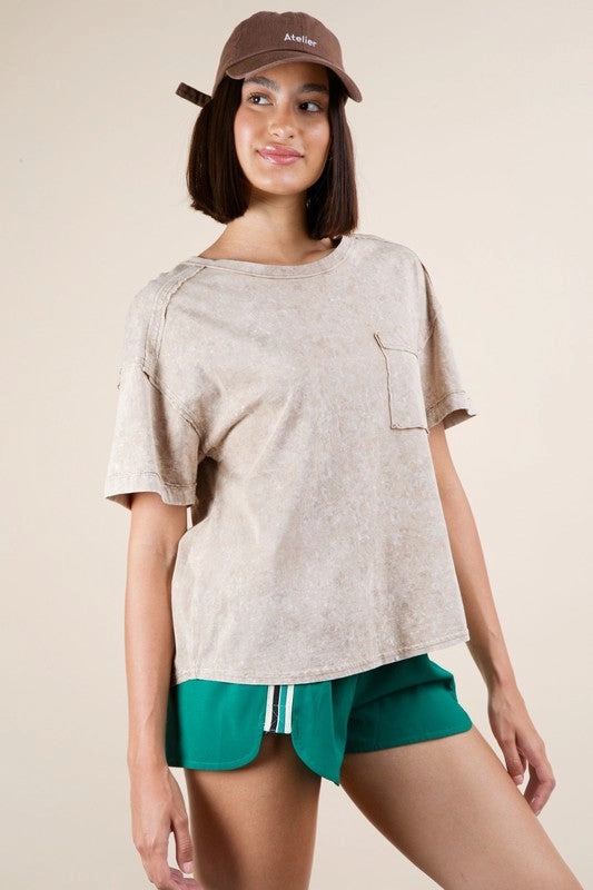 Maggie Mineral Washed Knit Top With Pocket CushionedSupport