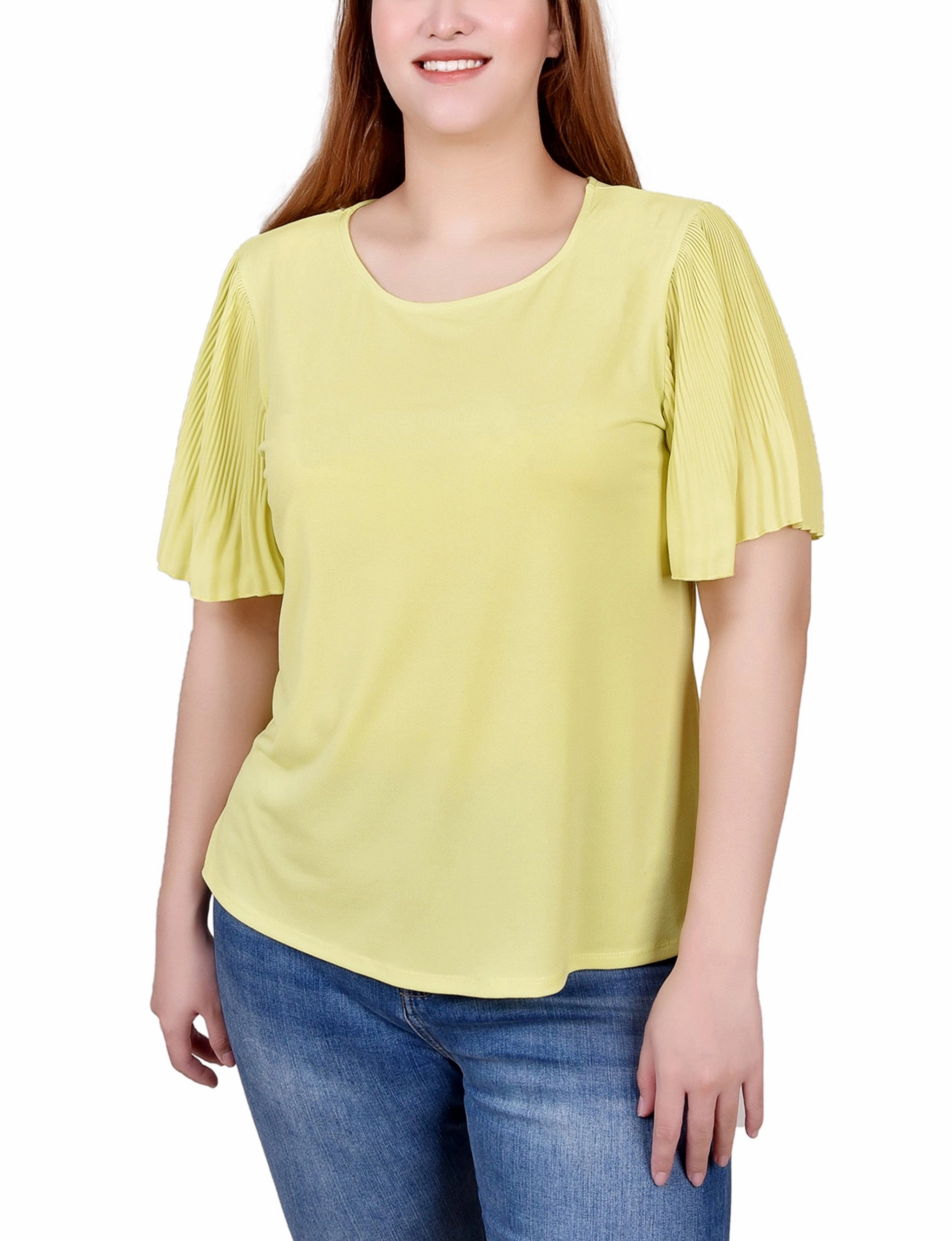 Petite Pleated-Sleeve Top Breathable Linen Blend