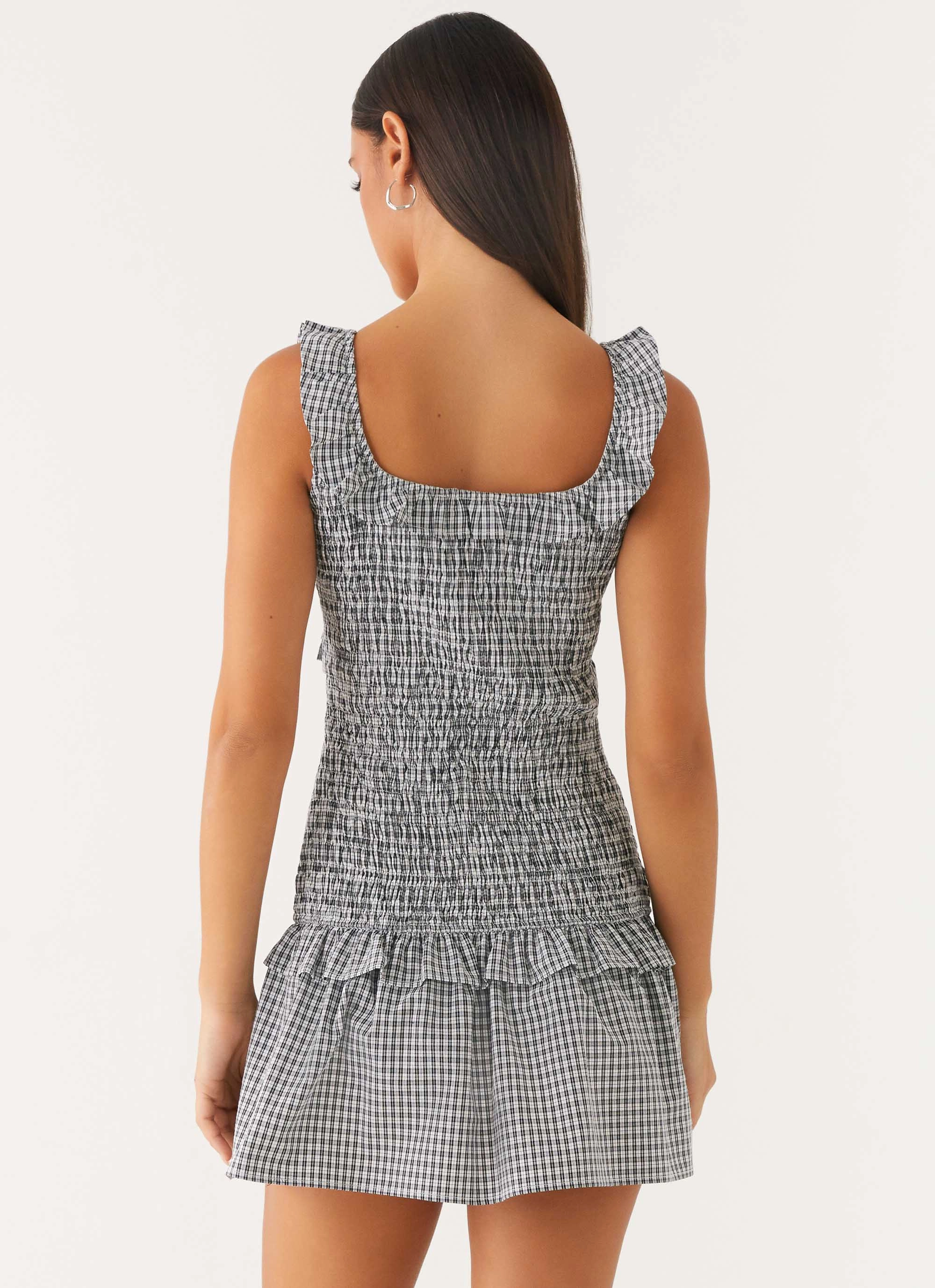 Mali Shirred Mini Dress - Checker Airy Weave Flexible Fit
