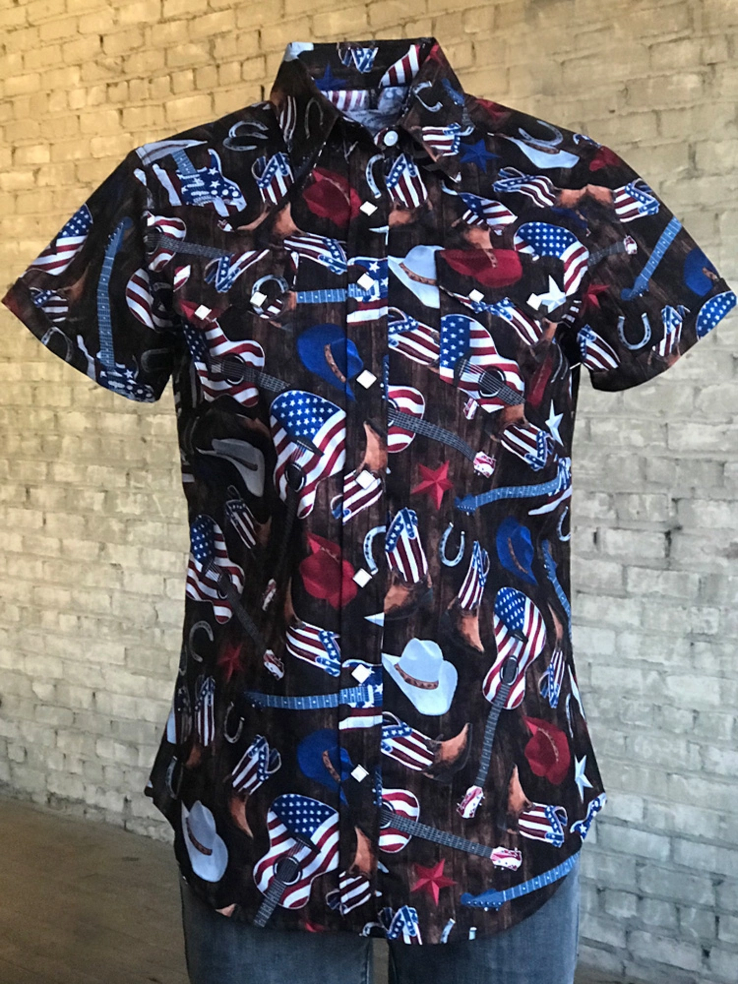 Comfort-First Rockmount Womens Multi-Color 100% Cotton American Flag Western S/S Shirt