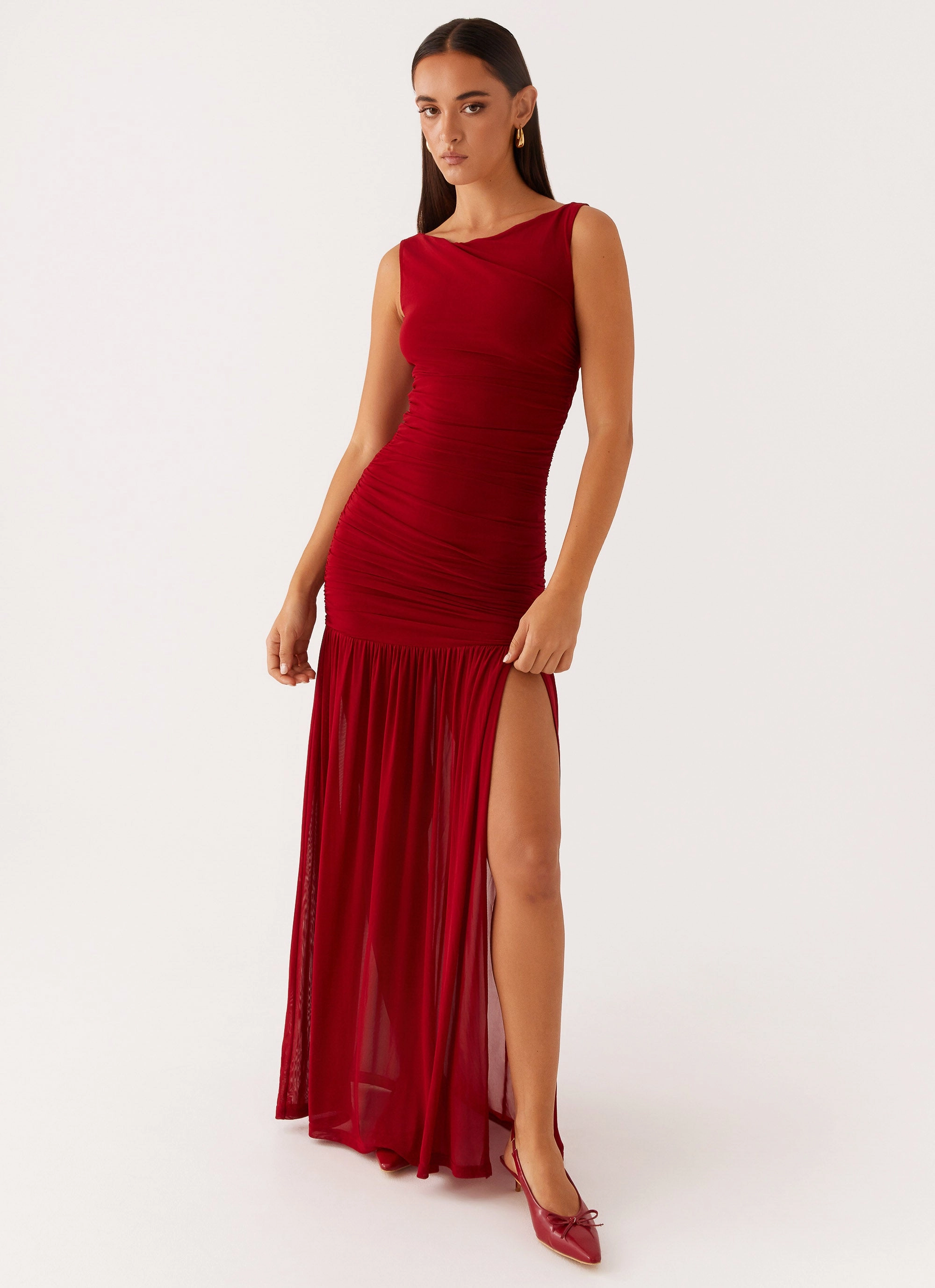Calm Lines Feminine Style Manon Maxi Dress - Red
