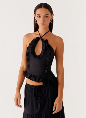 Mariella Linen Top - Black Tropical Holiday Reinforced Strap Anchors