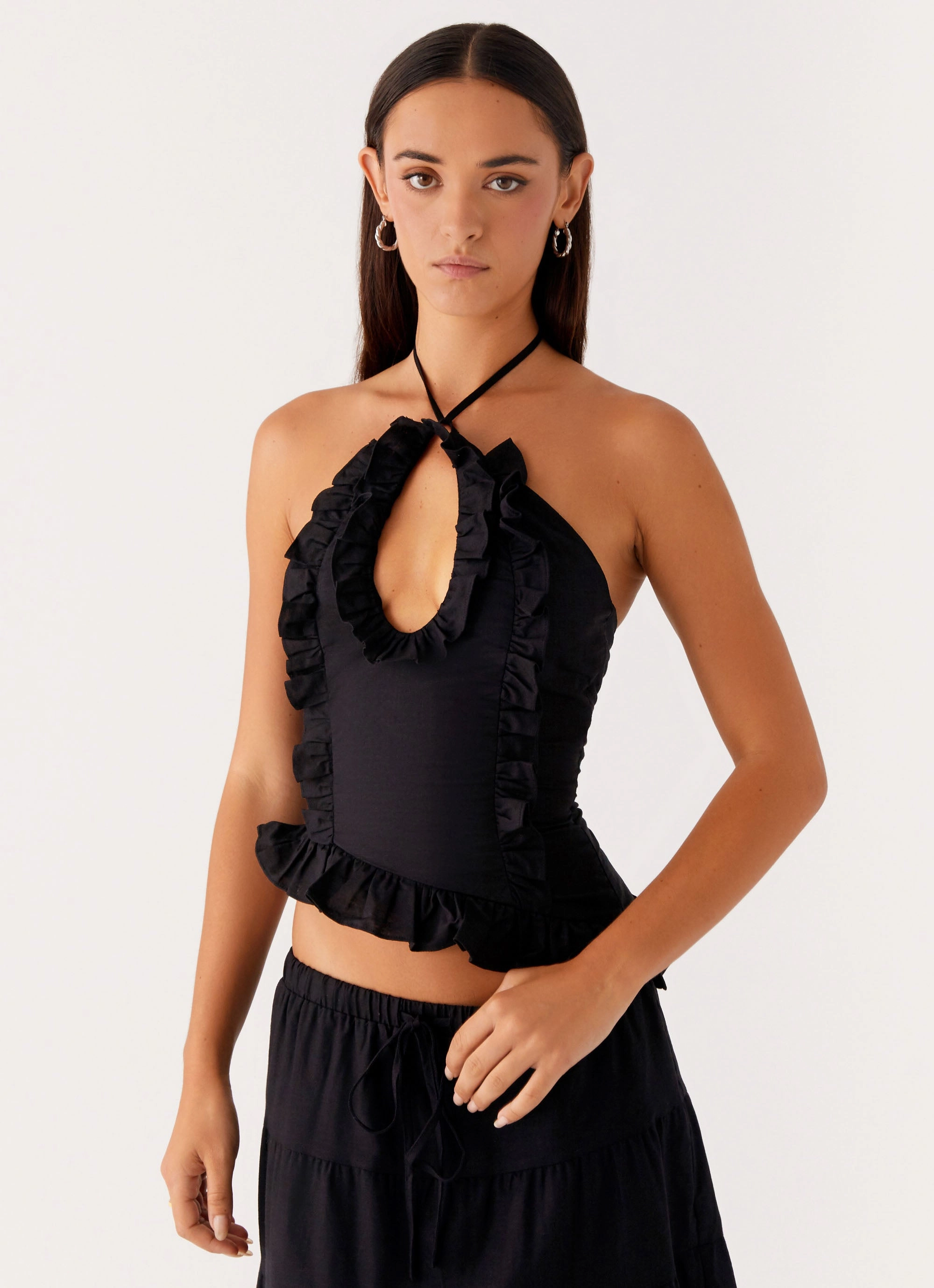 Mariella Linen Top - Black Ergonomic Design temperature regulation