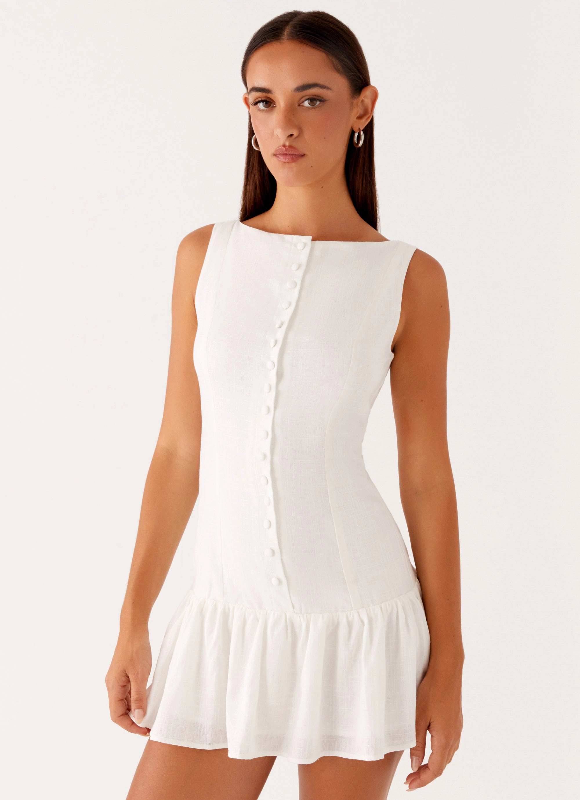 Style Blend slim cut Meggie Linen Mini Dress - White