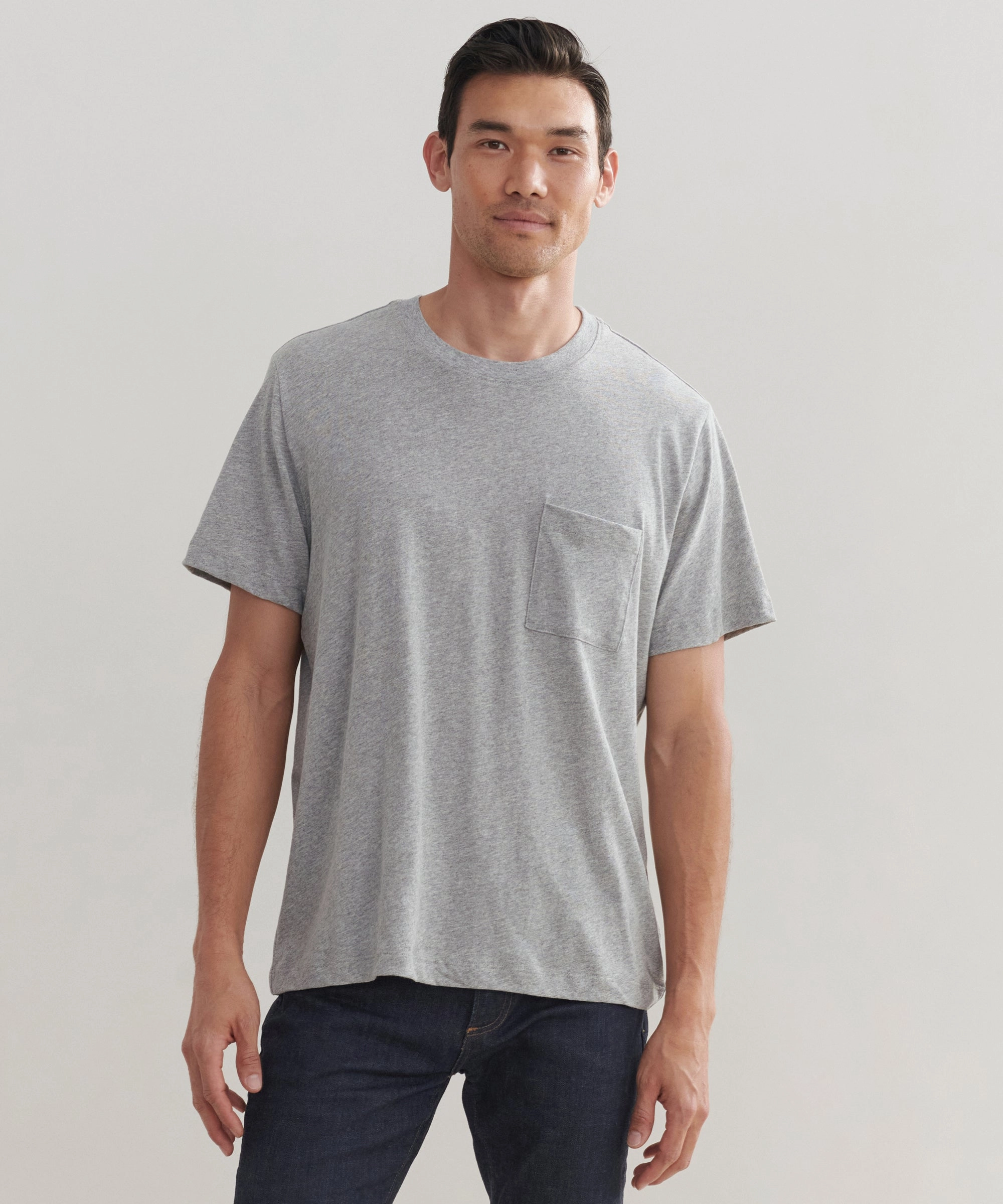 High Neckline Structure Oversized Fit Men's Vintage Pocket Tee