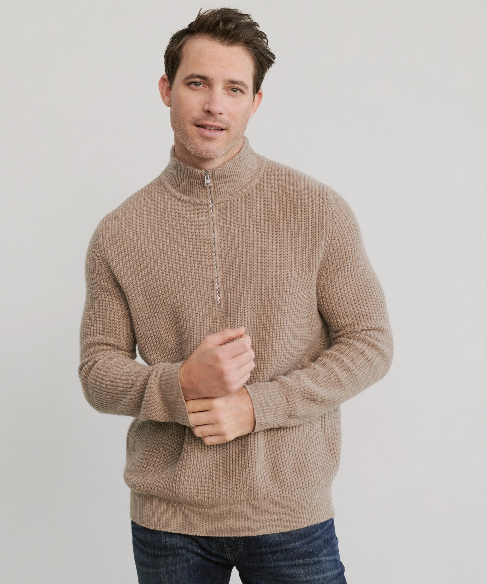 Anti Pill Finish Men's Wool Half Zip