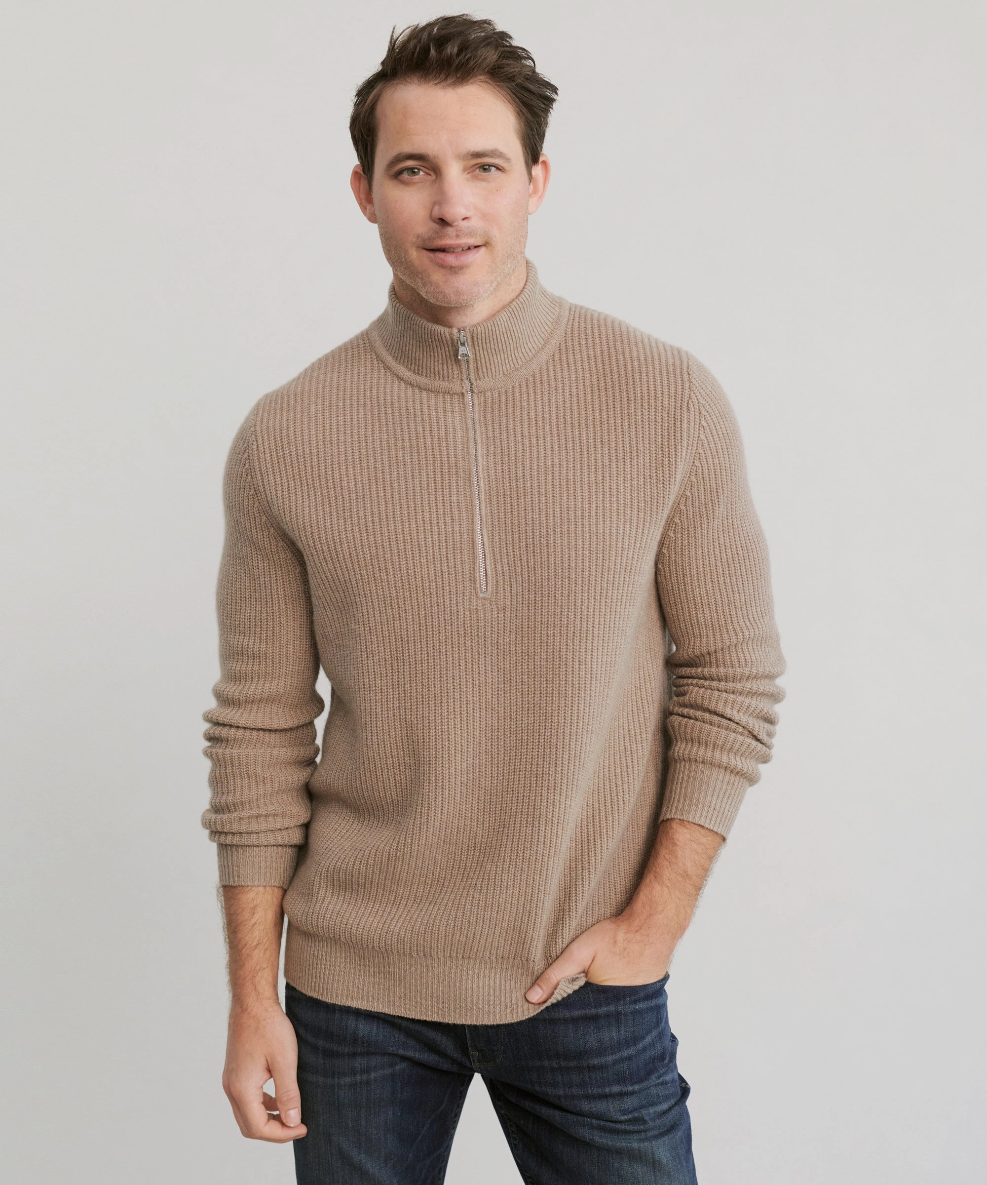 Men's Wool Half Zip ReinforcedHem