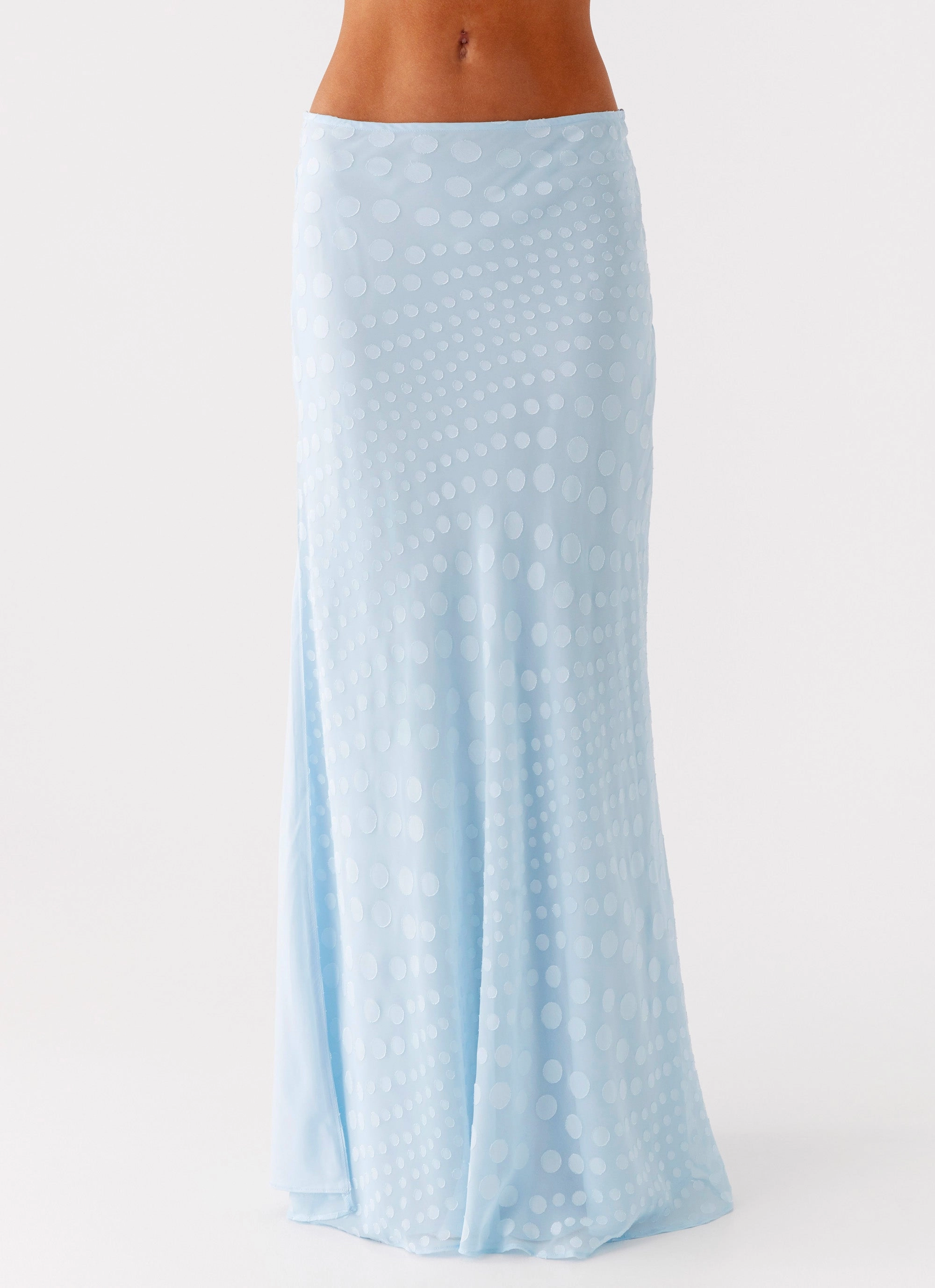 Mena Chiffon Spot Maxi Skirt - Blue Biodegradable Fabric Athleisure Inspired