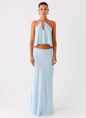 Influencer Style Mena Chiffon Spot Maxi Skirt - Blue