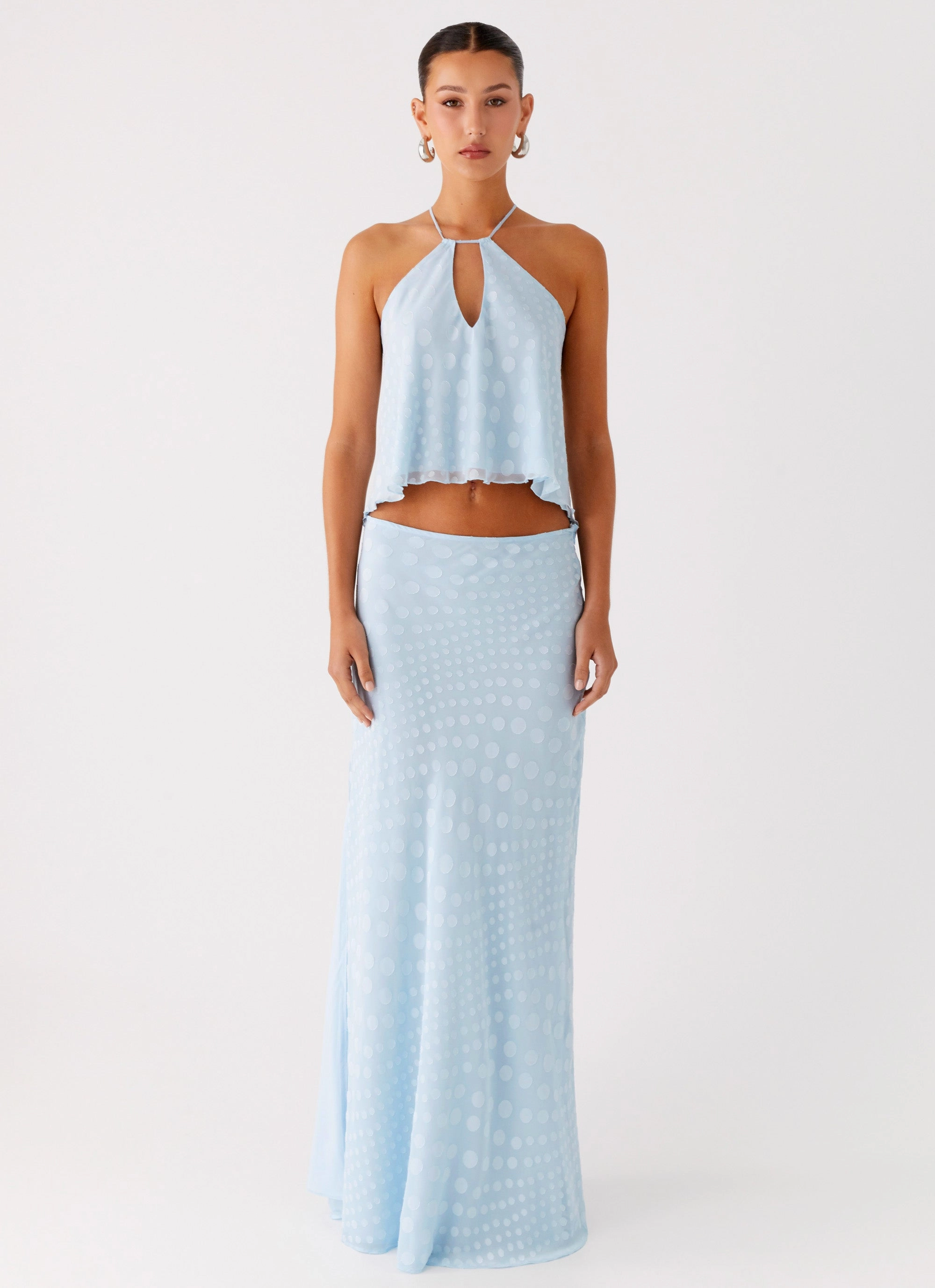 Influencer Style Mena Chiffon Spot Maxi Skirt - Blue