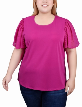 Oversized Silhouette Plus Size Clip Dot Flutter Sleeve Top