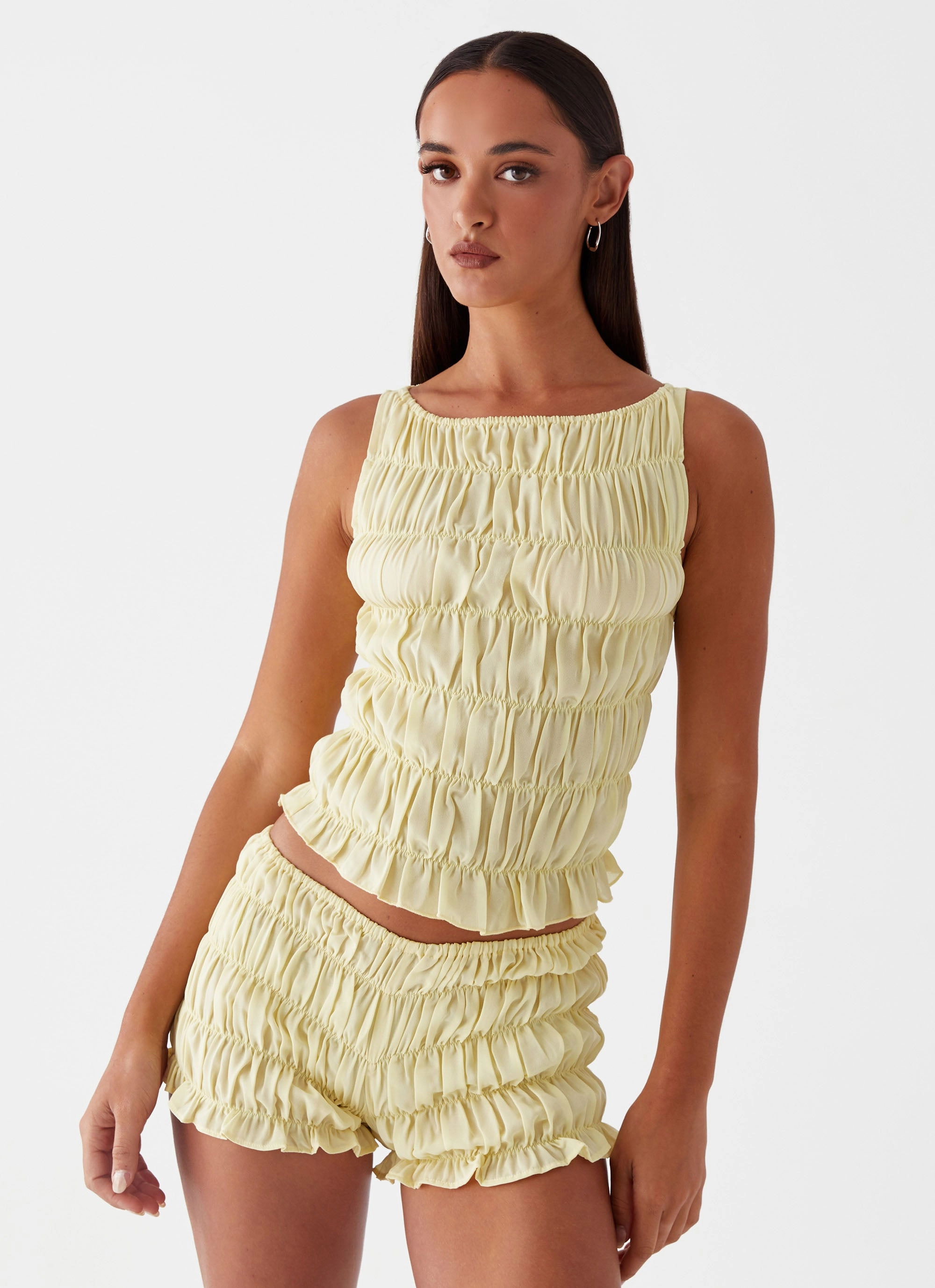 Poolside Leisure Messina Ruched Tank Top - Yellow