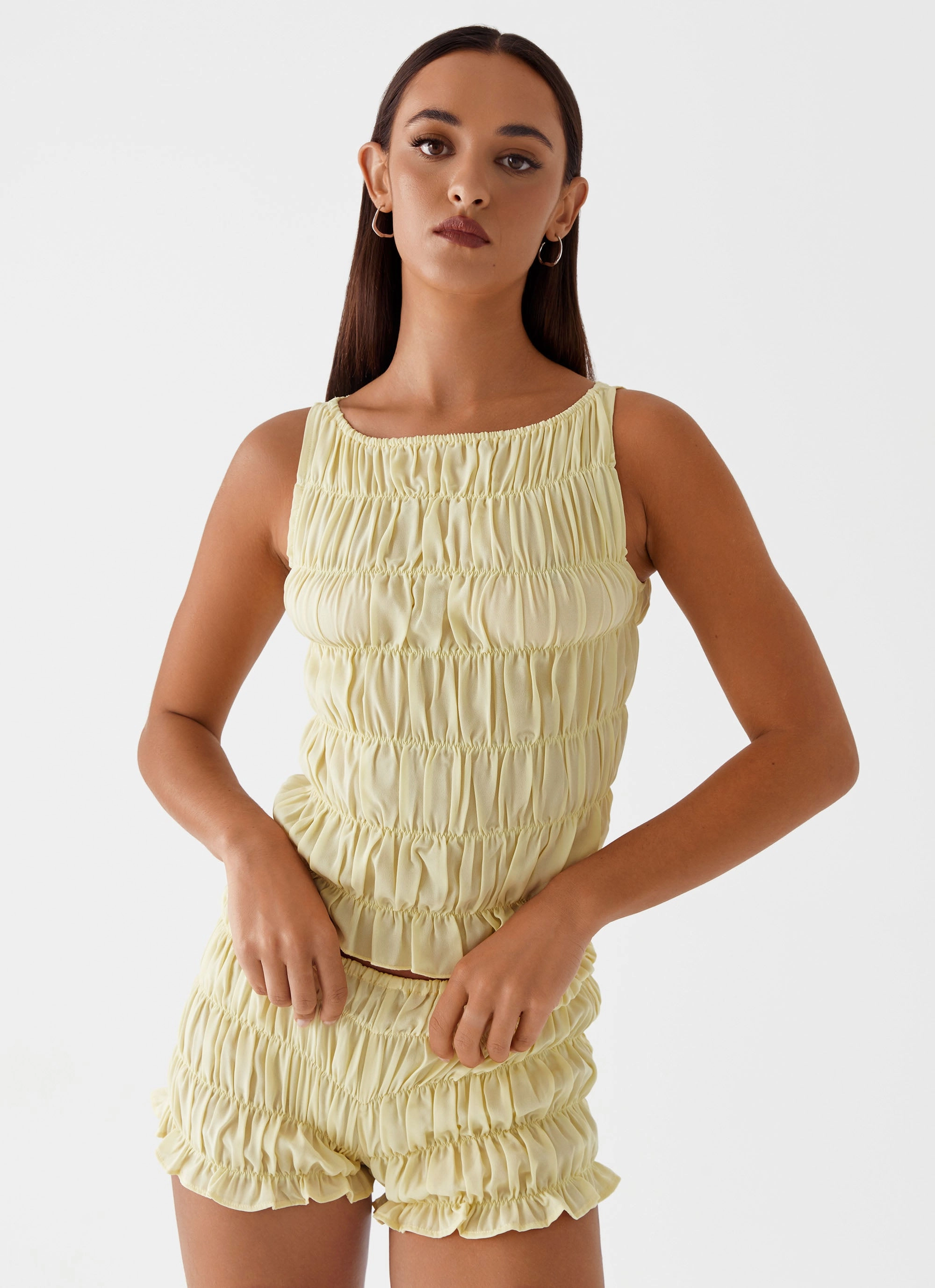 Messina Ruched Tank Top - Yellow Motion Enhancing Cut Resort Lifestyle