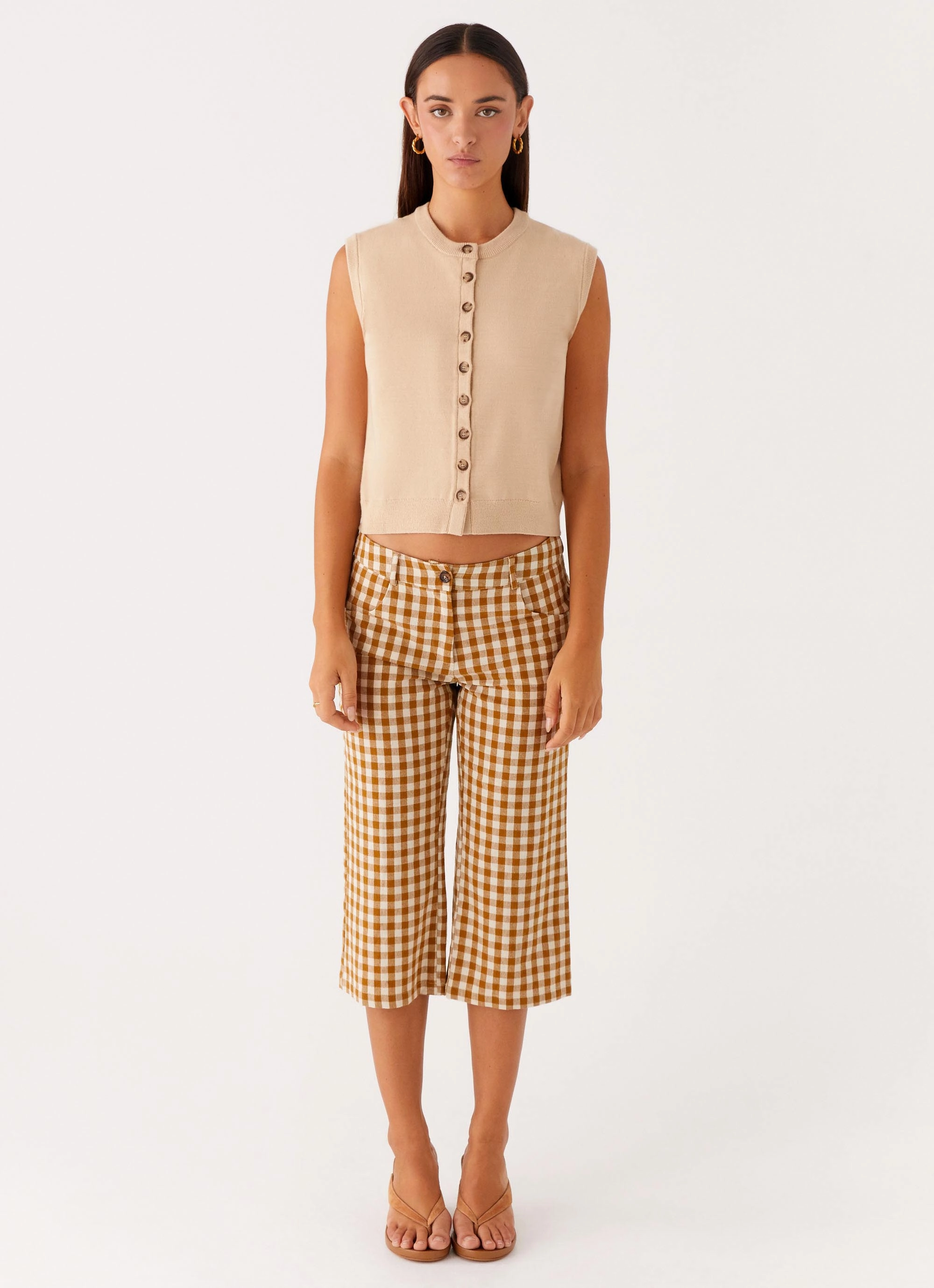 Mickey Knit Vest - Cream Hidden Button Placket