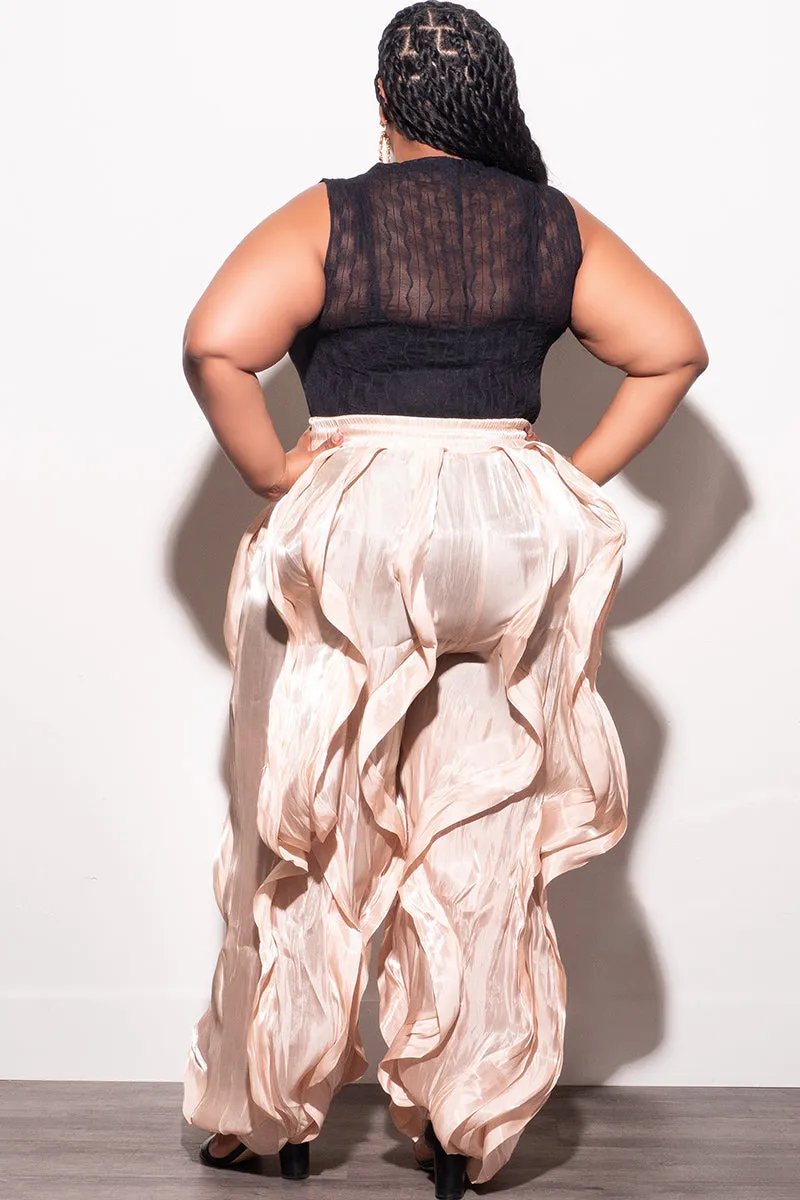 Perfect Length Final Sale Plus Size Organza Wide Leg Pants in Tan