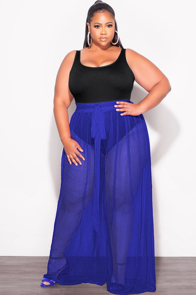Athletic Flex Wear Zip-off legs Final Sale Plus Size 2pc Sheer Duster and Pants Set in Royal Blue