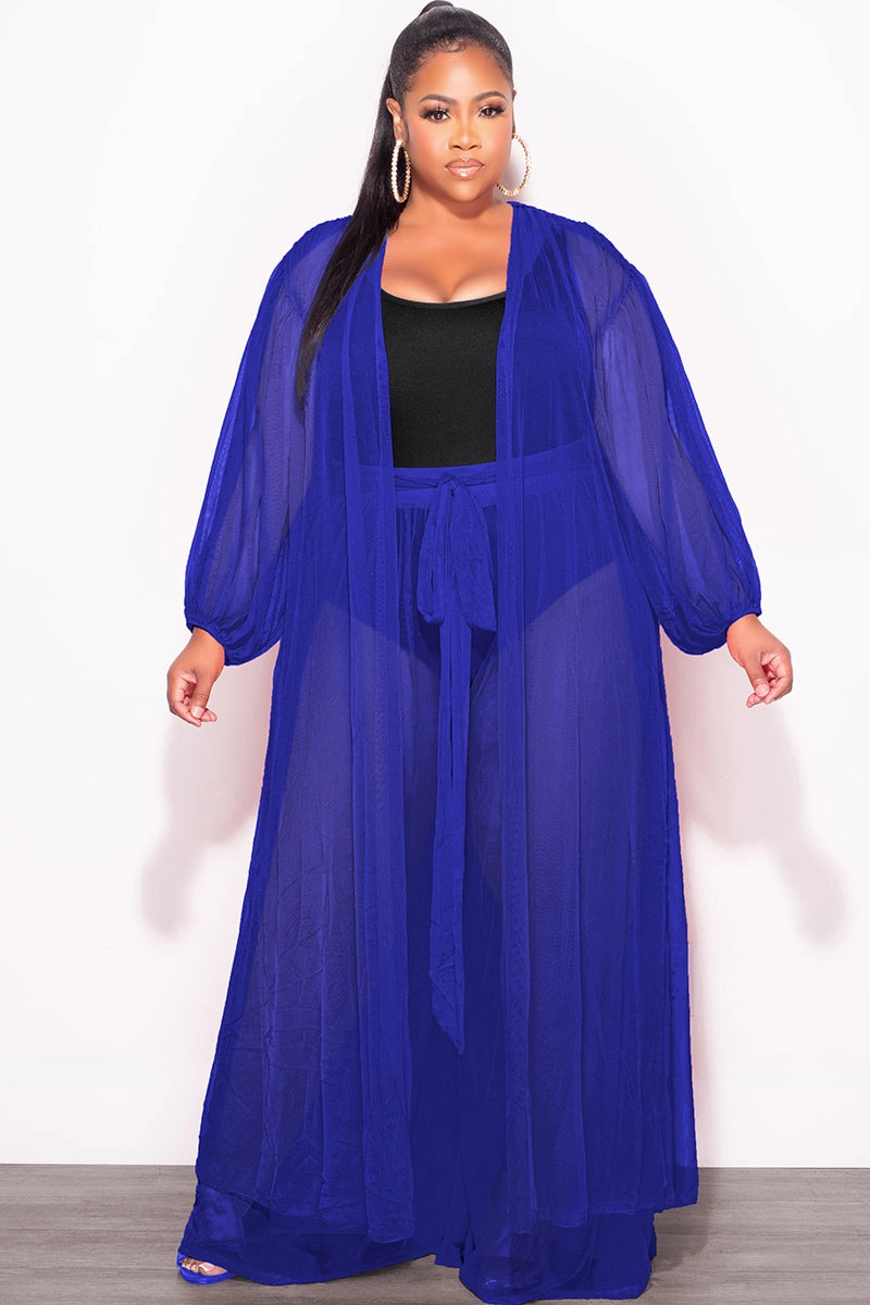 Move Comfort Quick Dry Fit Final Sale Plus Size 2pc Sheer Duster and Pants Set in Royal Blue