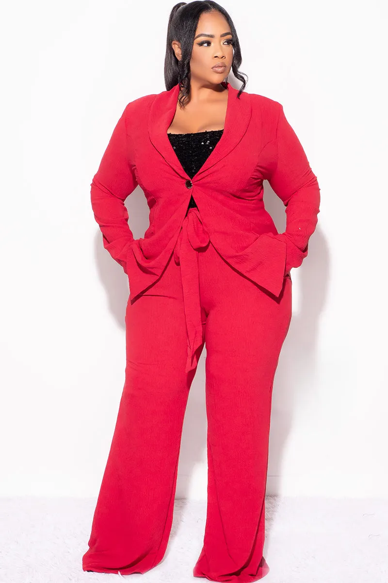 Final Sale Plus Size 2pc Oversized Pants Suit in Burgundy Wine Essential Fit