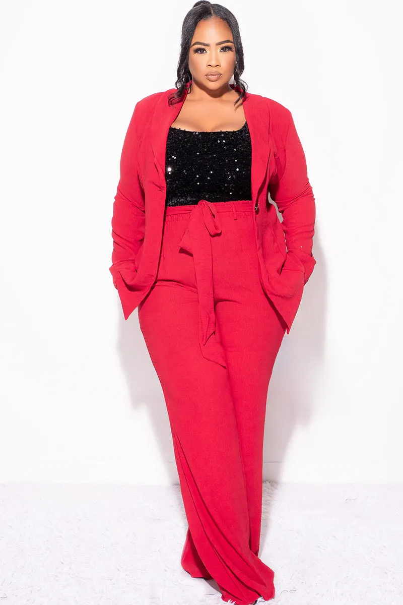 Versatile Layer Final Sale Plus Size 2pc Oversized Pants Suit in Burgundy Wine