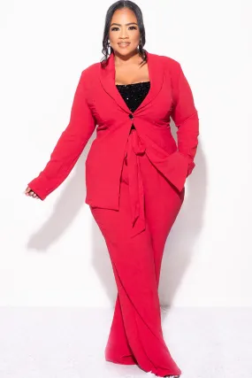 Final Sale Plus Size 2pc Oversized Pants Suit in Burgundy Wine Adjustable Drawcord