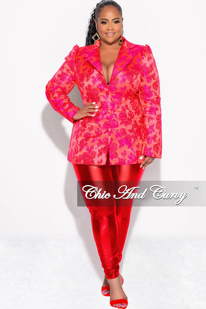 Final Sale Plus Size Blazer in Red and Purple Floral Design Print Stay Flexible