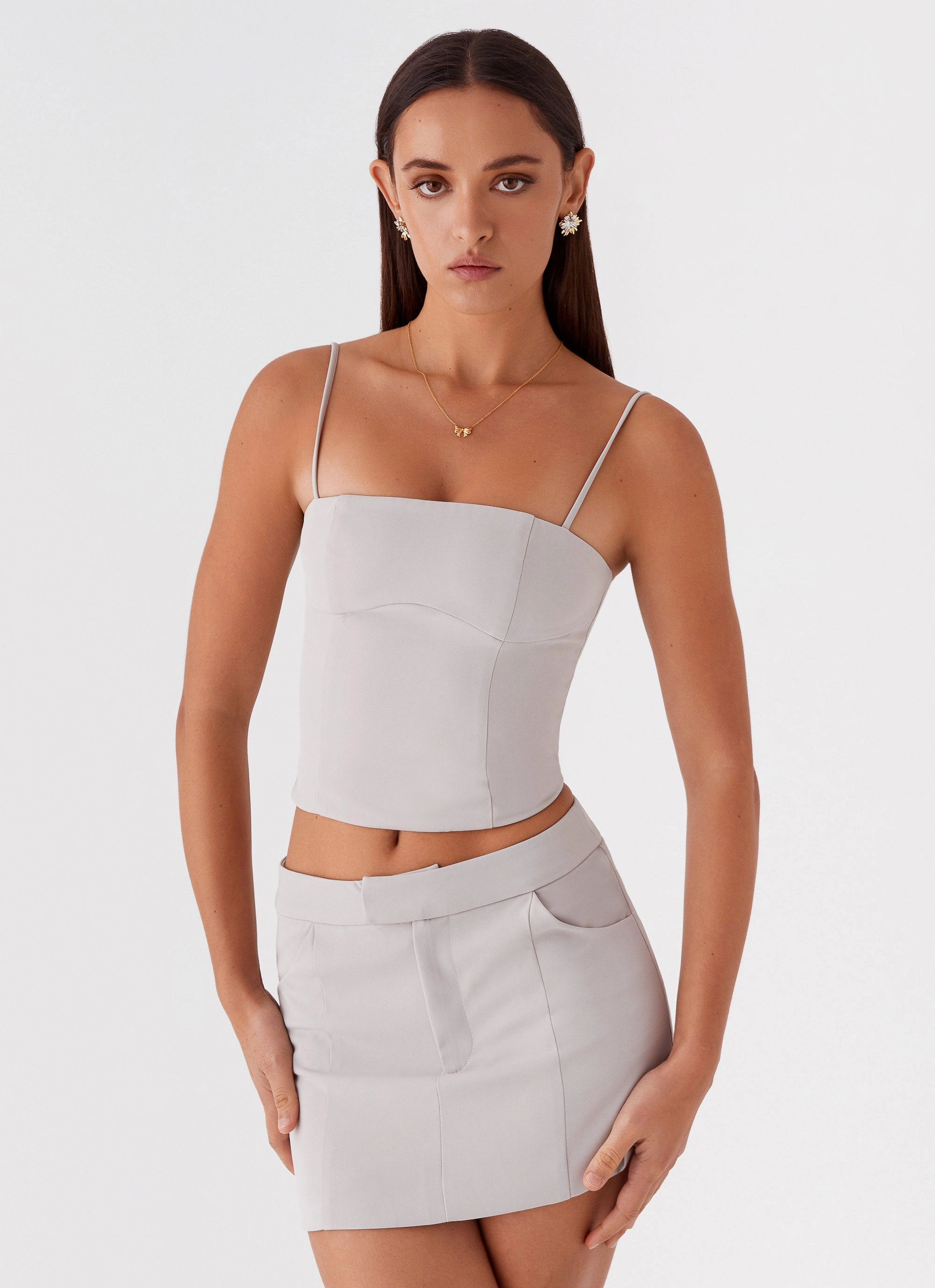 Eliana Suit Mini Skirt - Grey Tonal Layering Luxury Feel