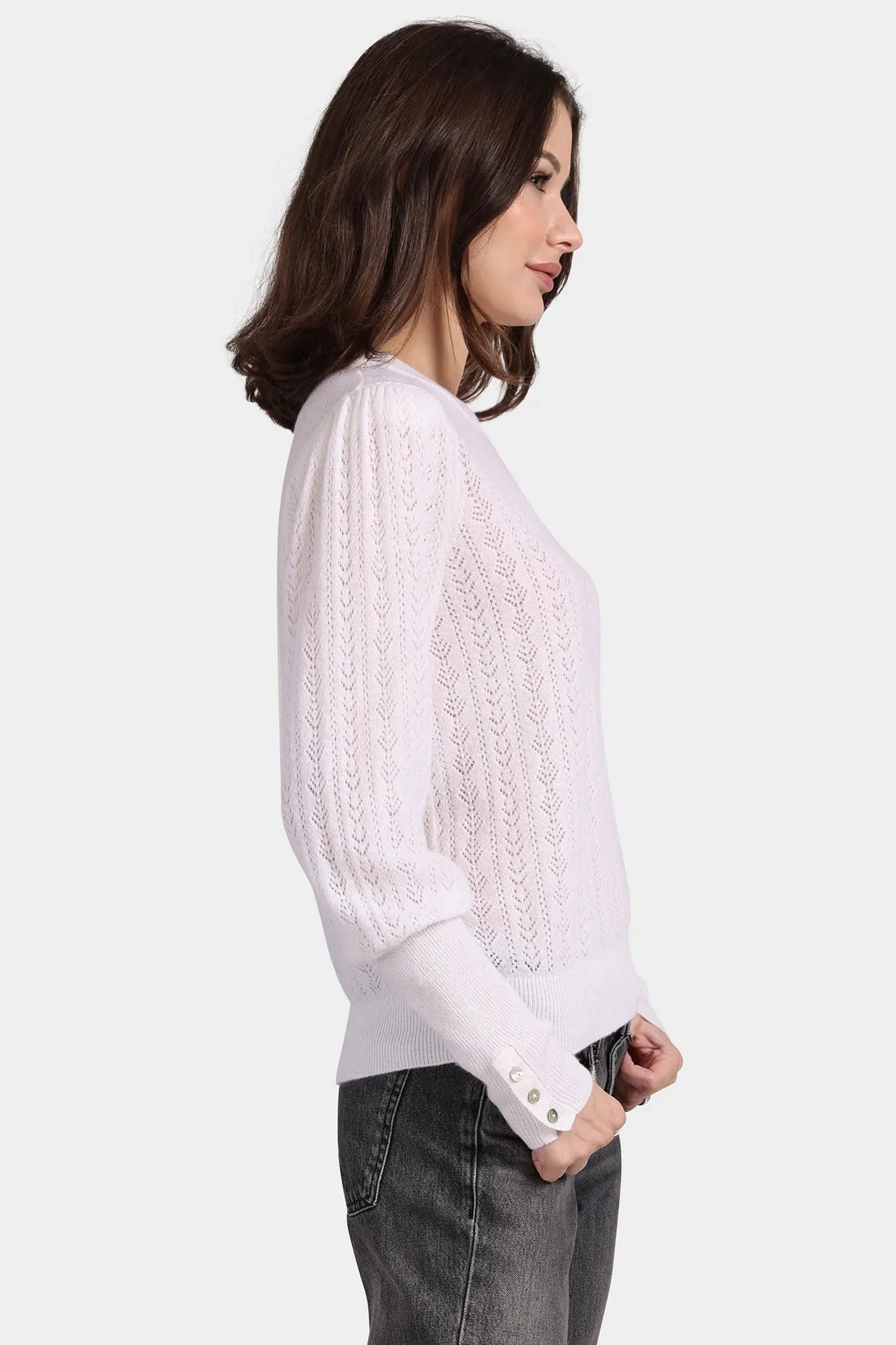 Minnie Rose Cashmere Blousant Sleeve Crew Neck Daily Warmth