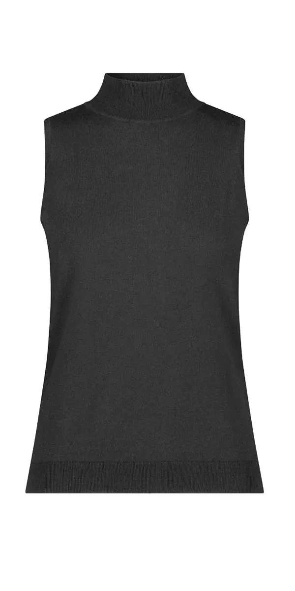Sleeveless Top Minnie Rose Viscose Mock Neck Top Black