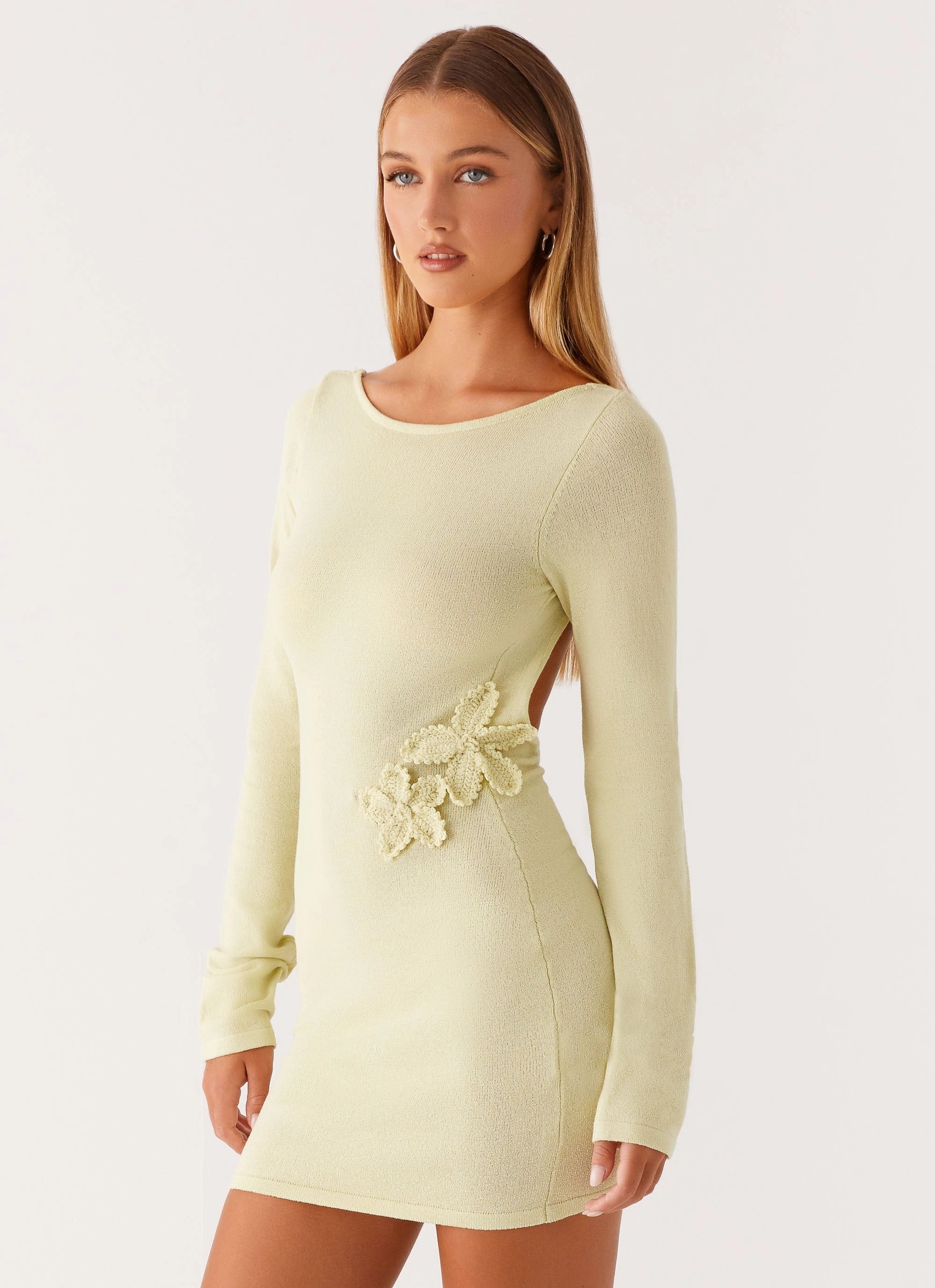 Miriam Knit Mini Dress - Green Subtle Charm