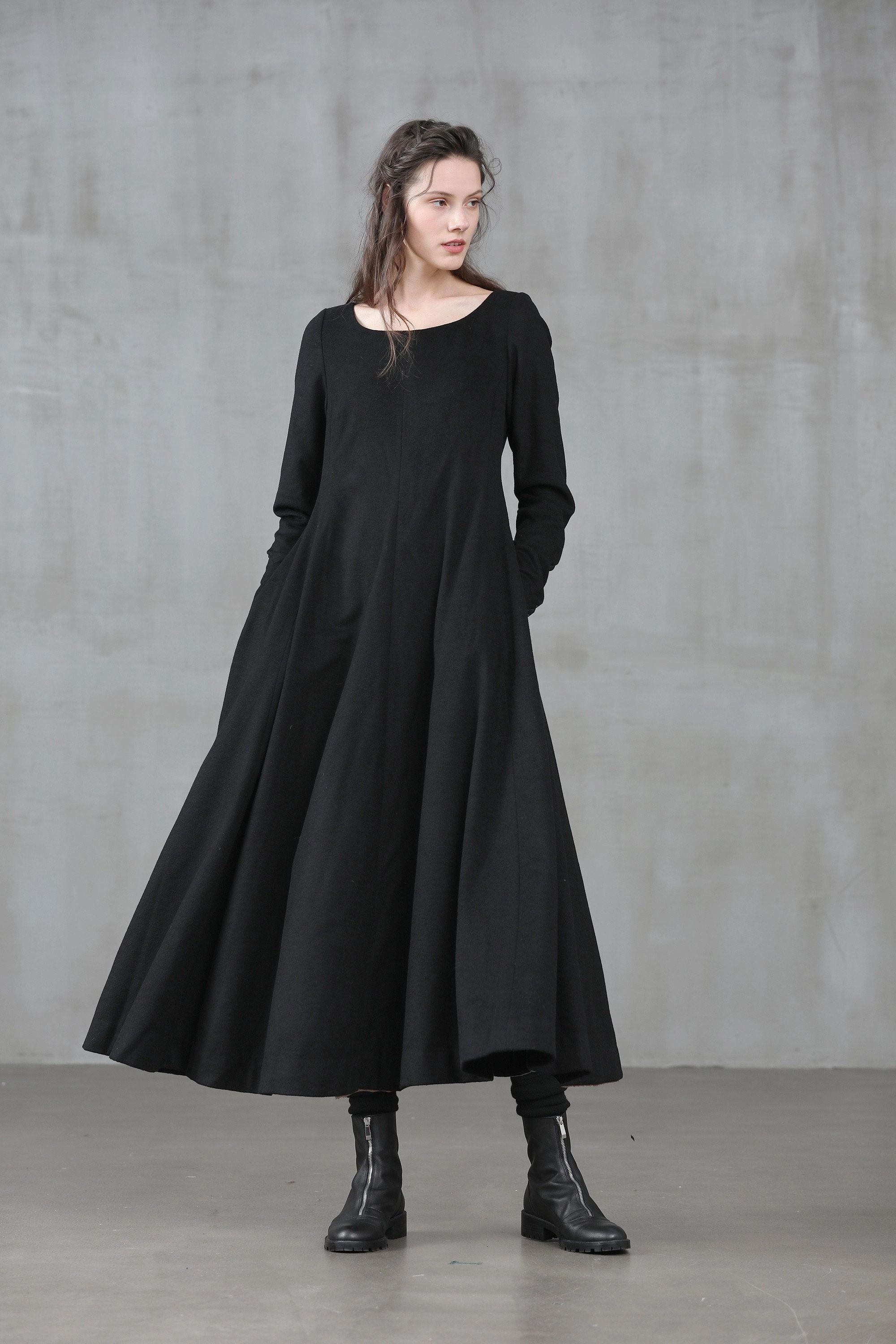 Ribbed Collar Detail Mistletoe 17 | 100% wool dress