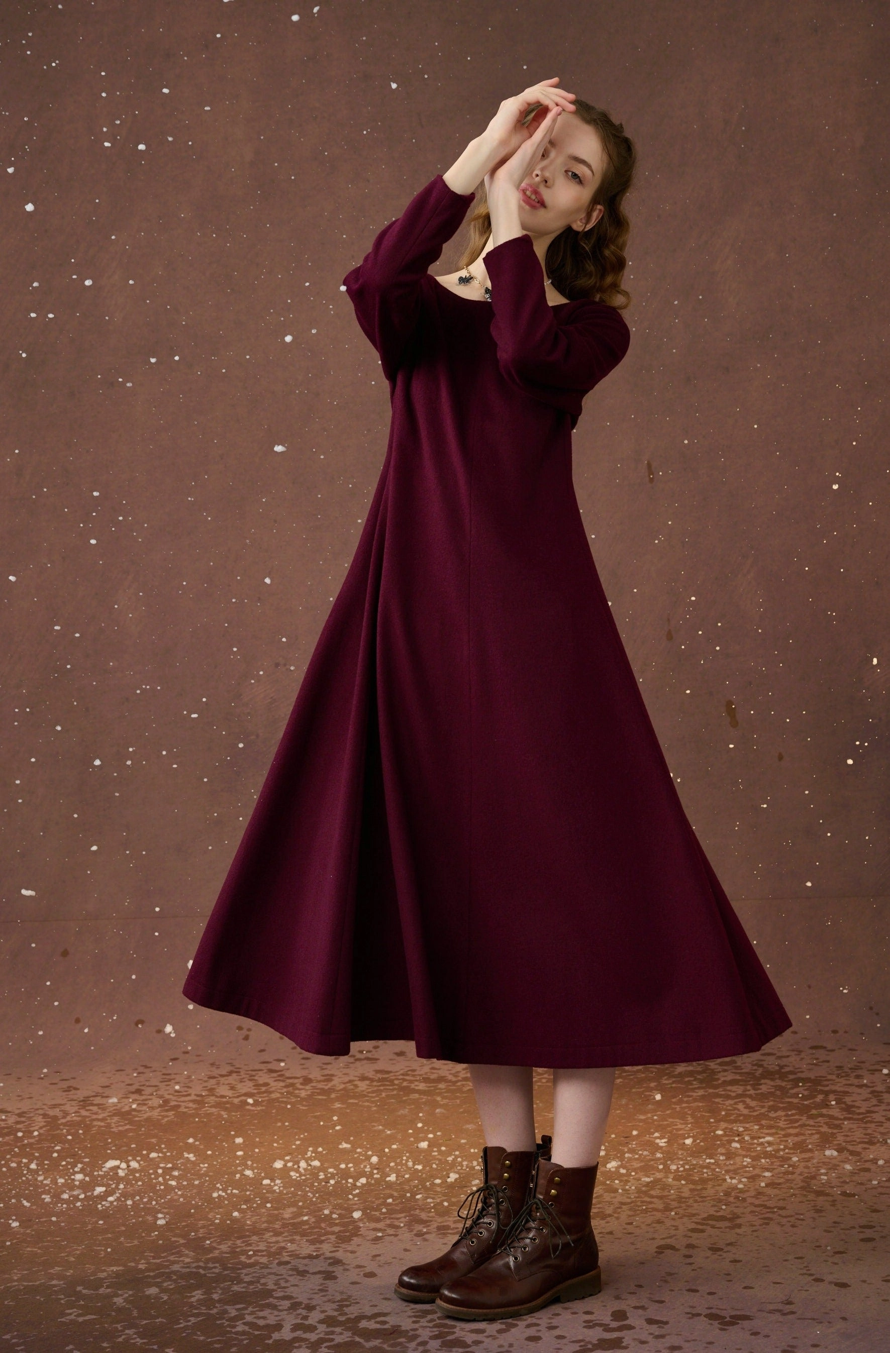 Mistletoe 17 | Vintage wool dress in Purple Minimalist Stitching WaterRepellent Finish