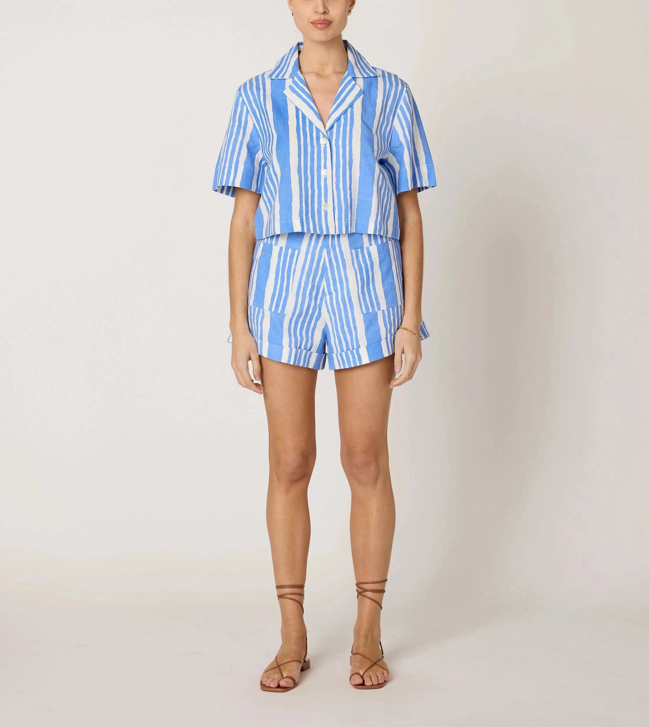 Mizuki Blouse | Blue Vecchio Stripe Buttery Soft Feel Elegant Cut