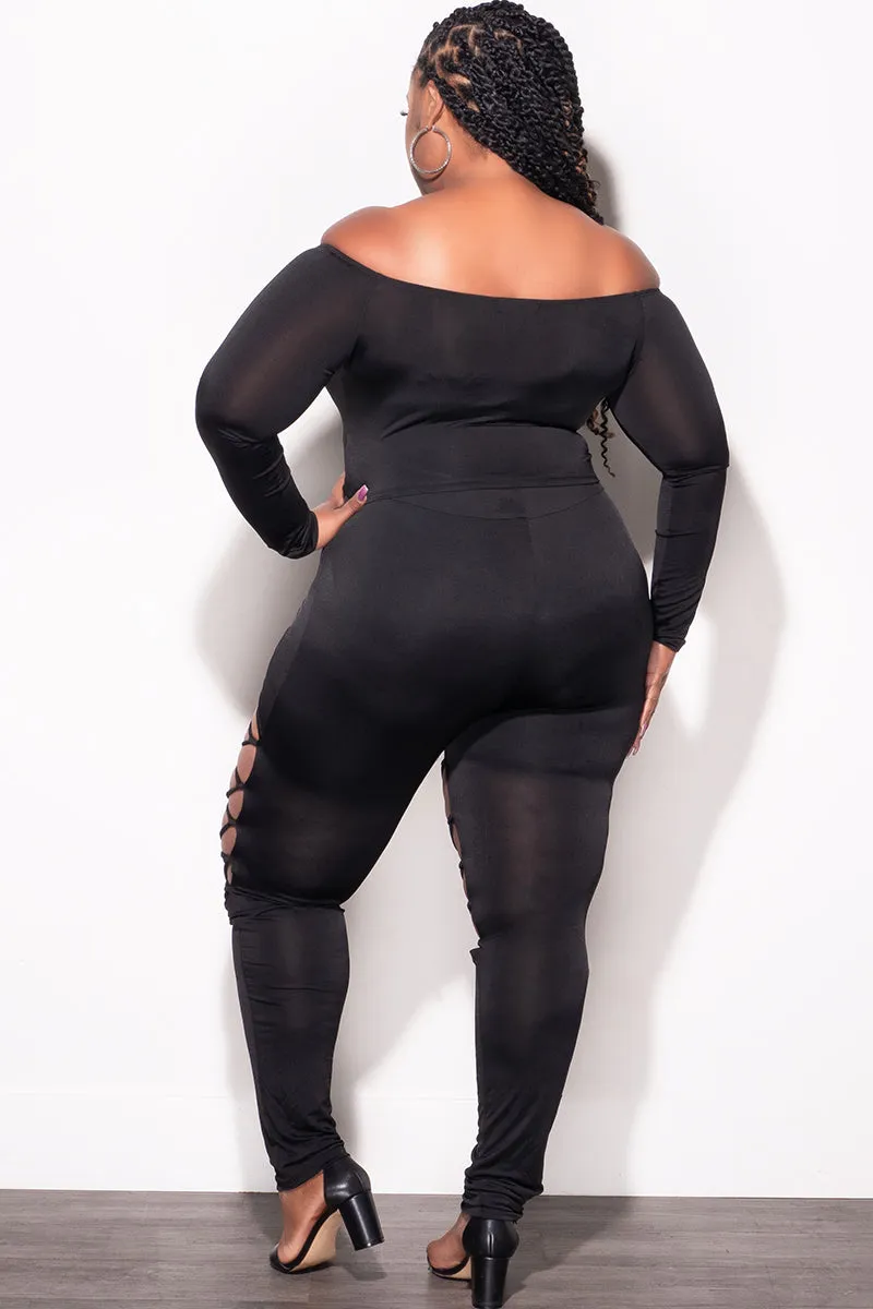 Odor control Final Sale Plus Size 2pc Crop Top and Lace Up Pants Set in Black