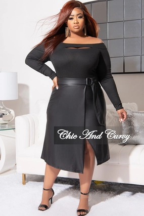 Soft Lines Final Sale Plus Size Ribbed Dress with Front Cutout and Wrap Liquid Bottom in Black