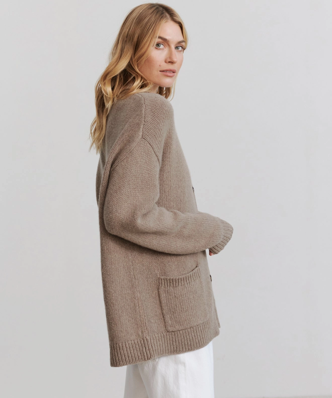 Non Chafing Fabric Flexible Rib Trimming Cashmere Spencer Cardigan
