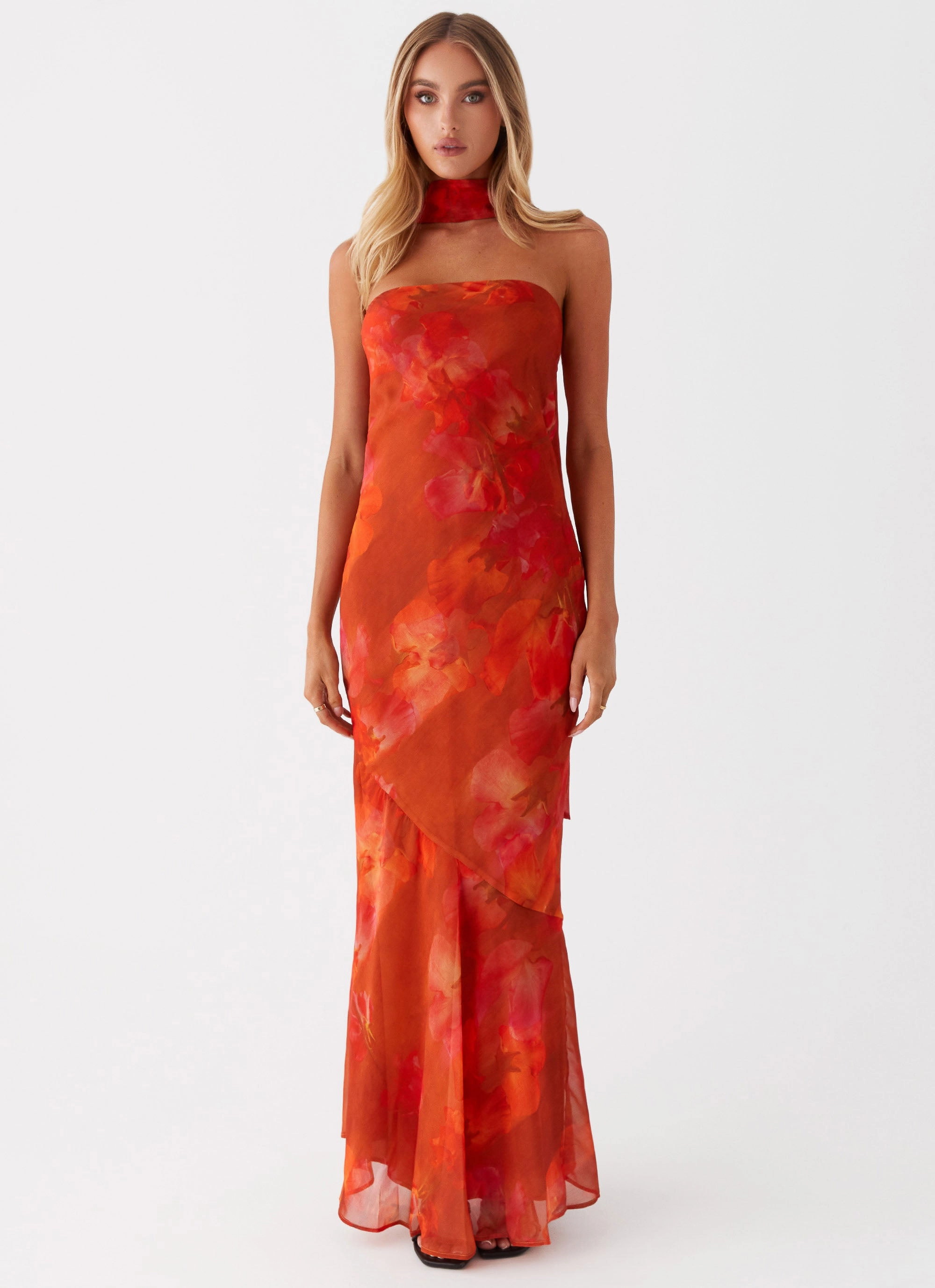Bold Finish Hand Stitched Modern Motion Under The Pagoda Maxi Dress - Amber