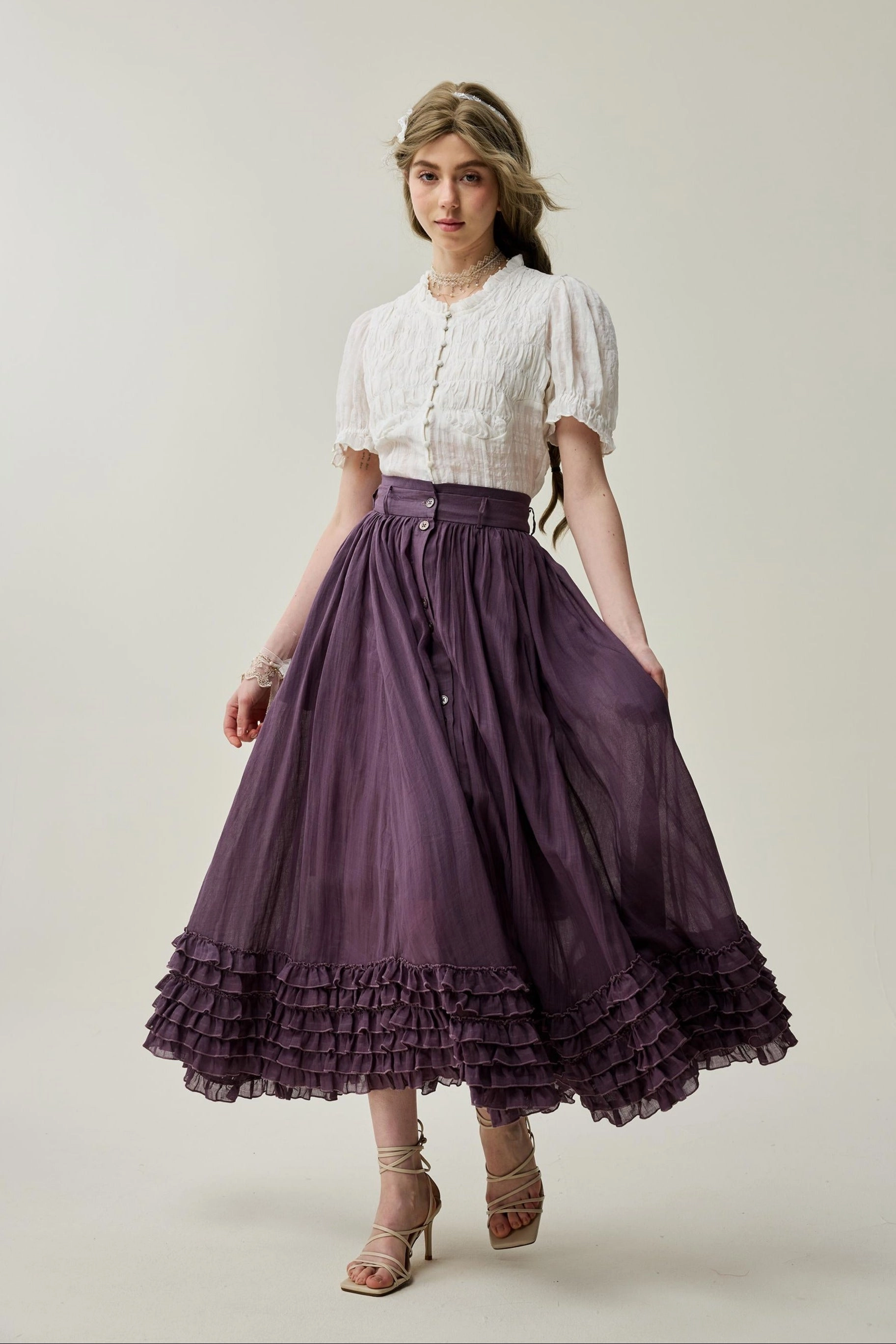 Durable Fabric Dorothy 27 | Ruffled maxi linen skirt