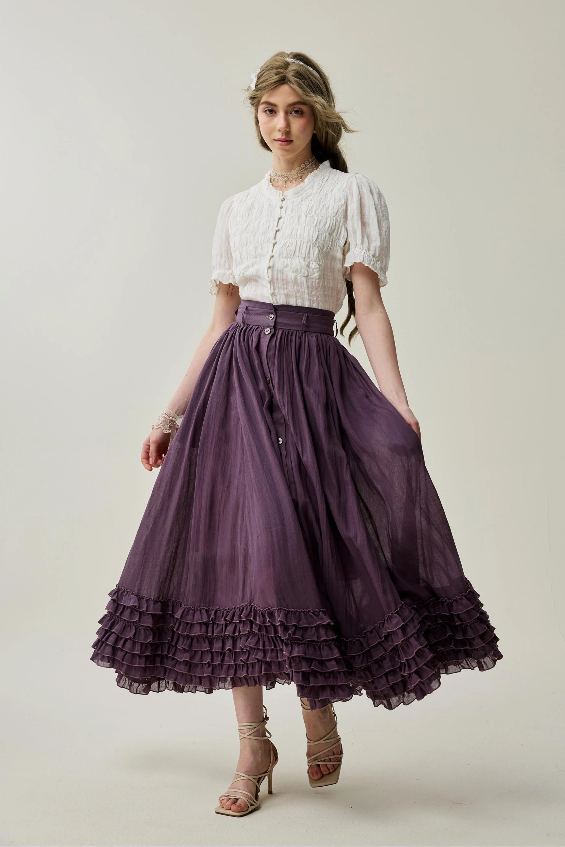 Convertible Style Dorothy 27 | Ruffled maxi linen skirt