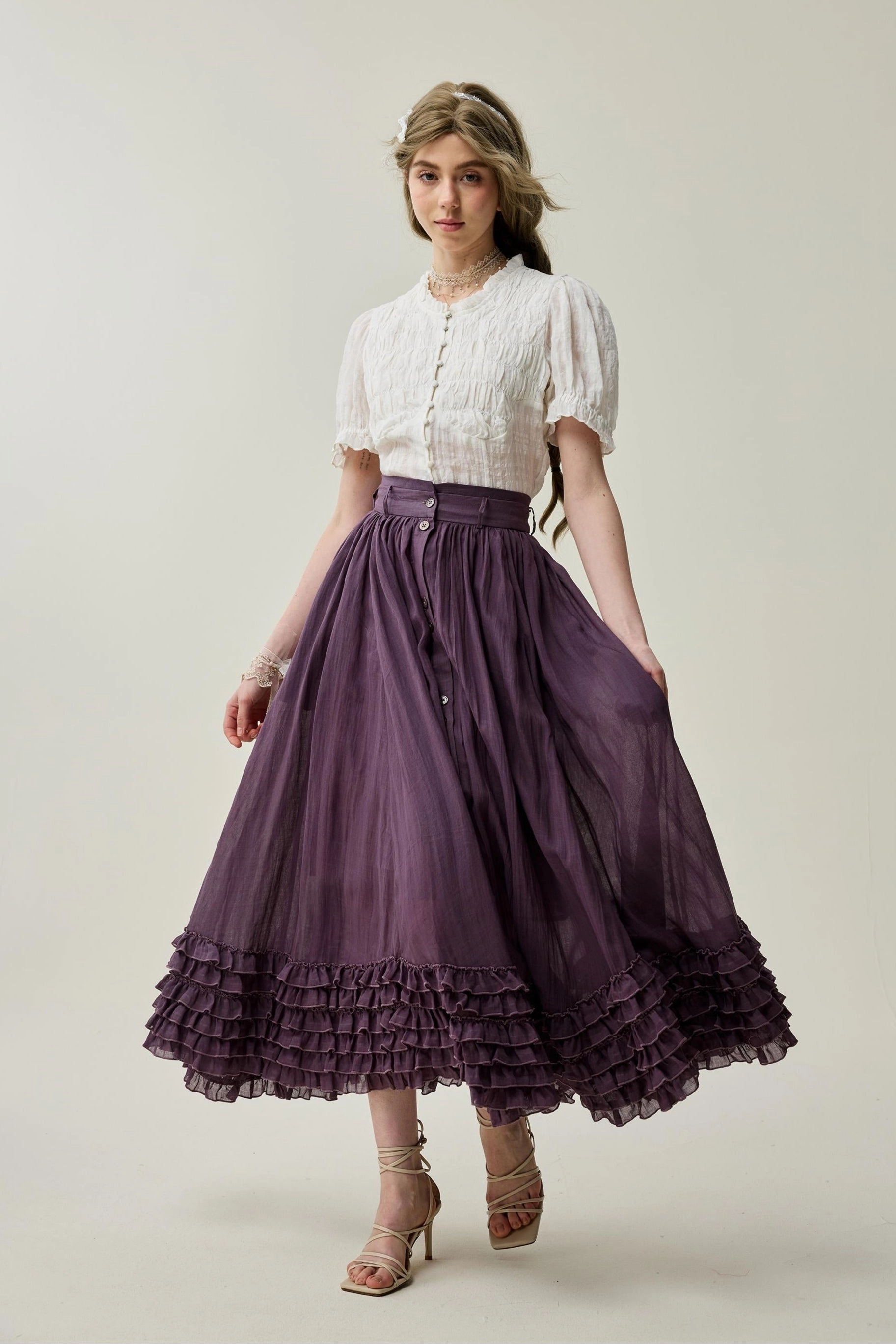 Dorothy 27 | Ruffled maxi linen skirt NonRestrictive Movement Design Layered Drape